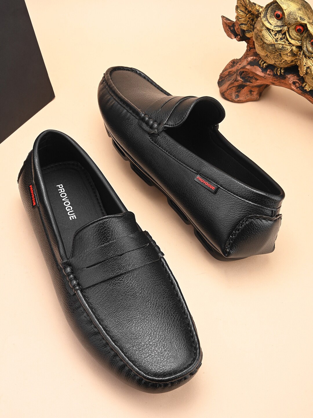 

Provogue Men Textured Square Toe Formal Loafers, Black