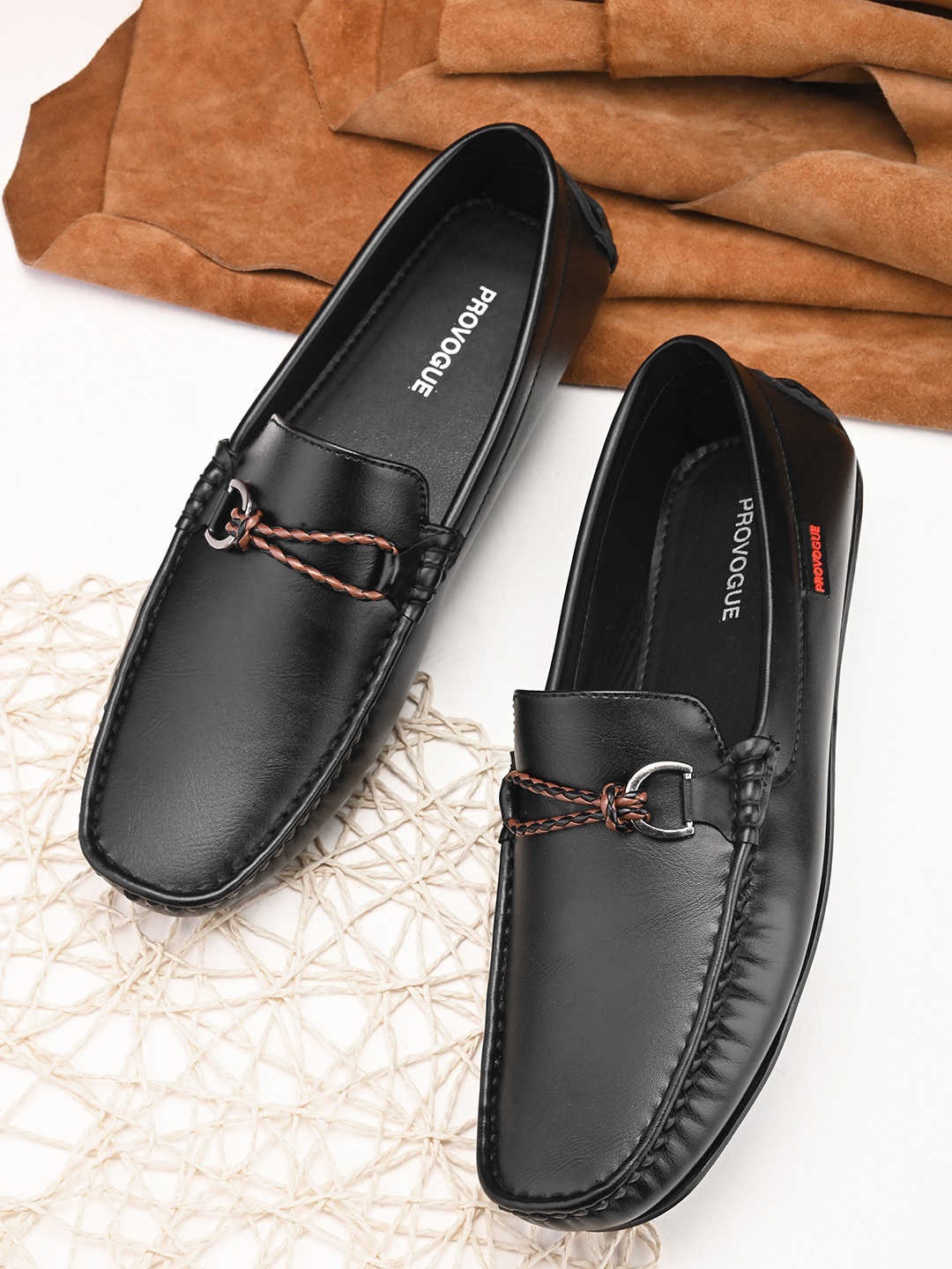 

Provogue Men Square Toe Formal Loafers, Black