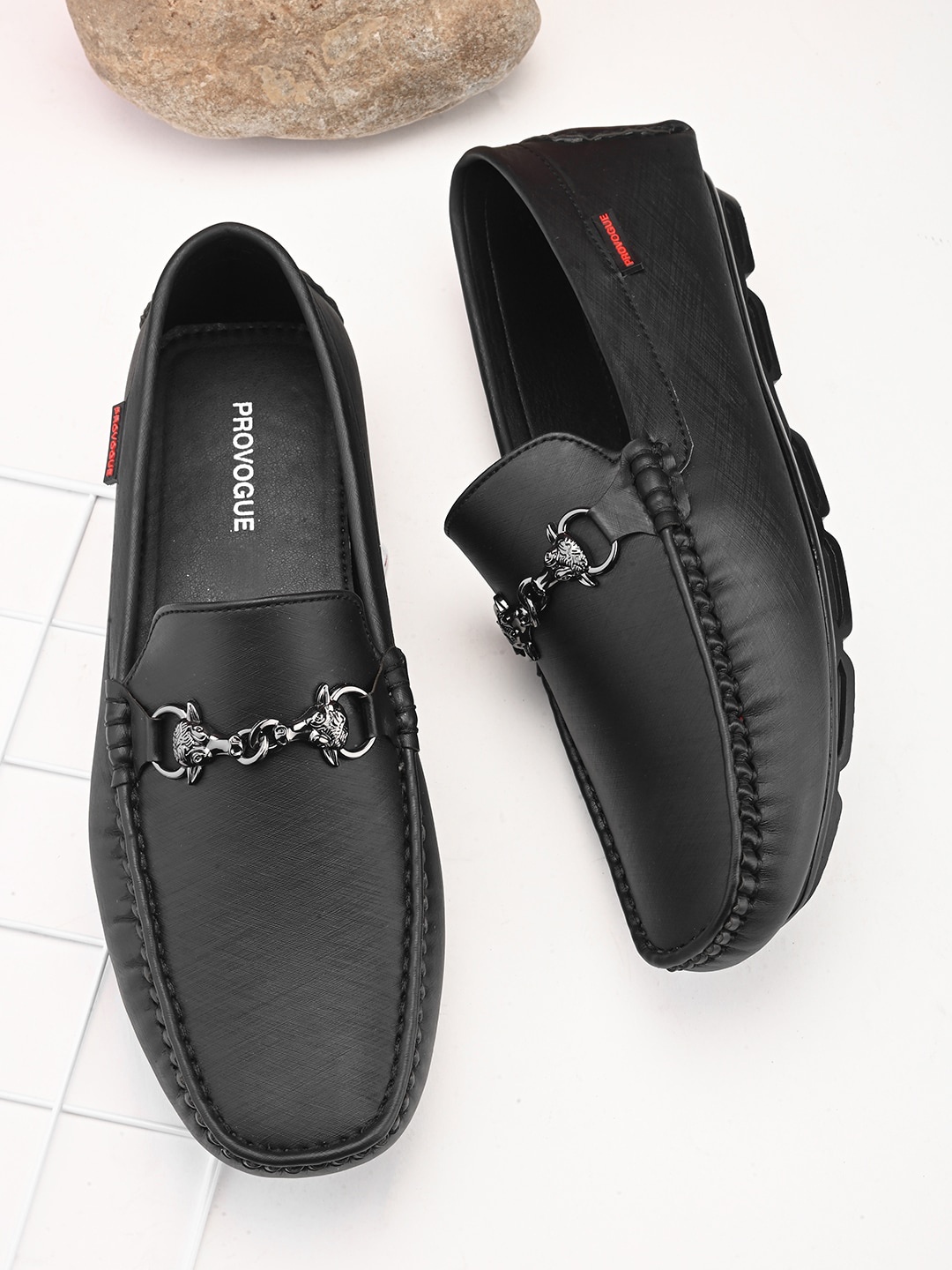

Provogue Men Square Toe Formal Loafers, Black