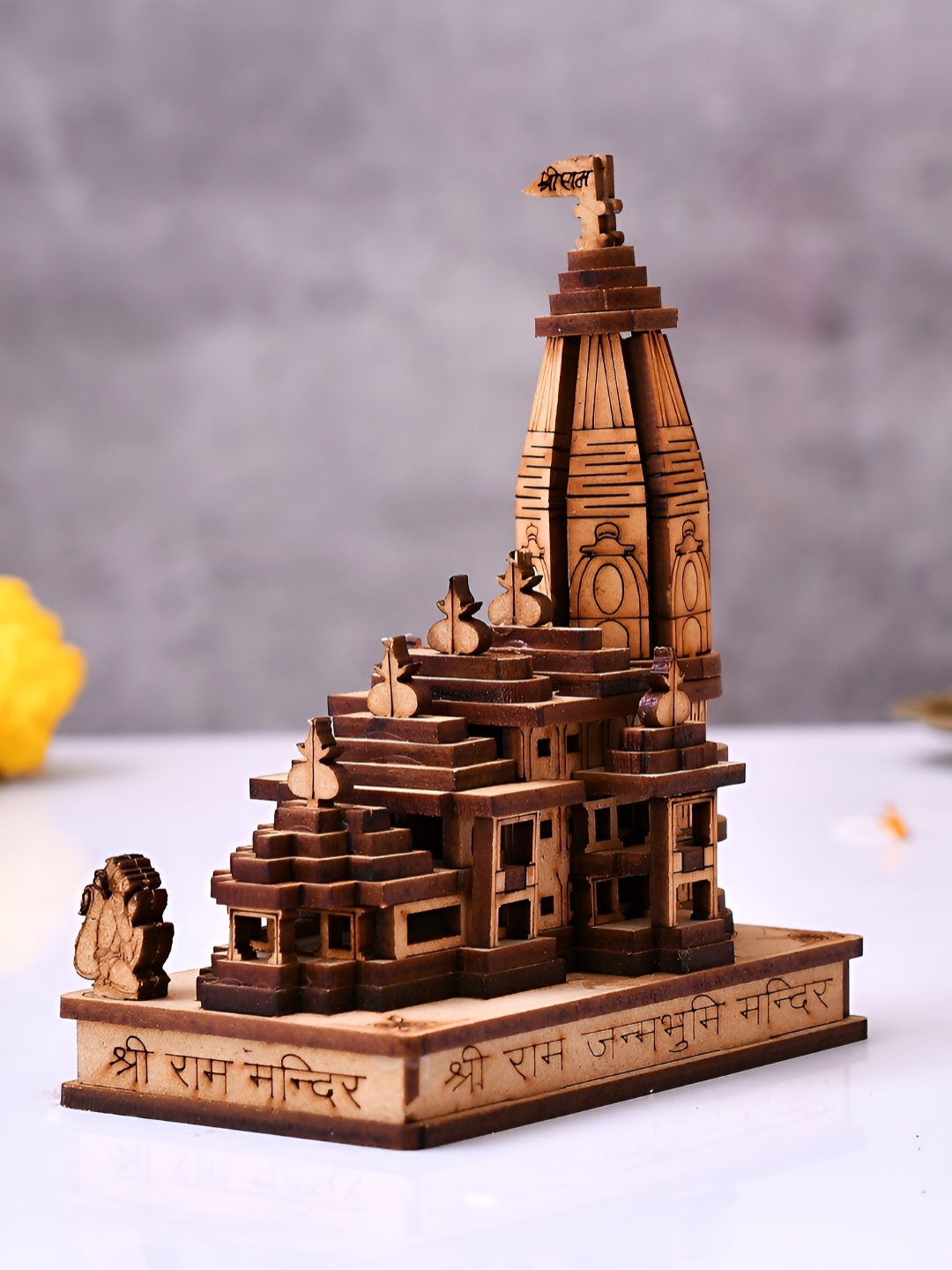 

CraftVatika Brown Wooden Ram Mandir Ayodhya Showpiece