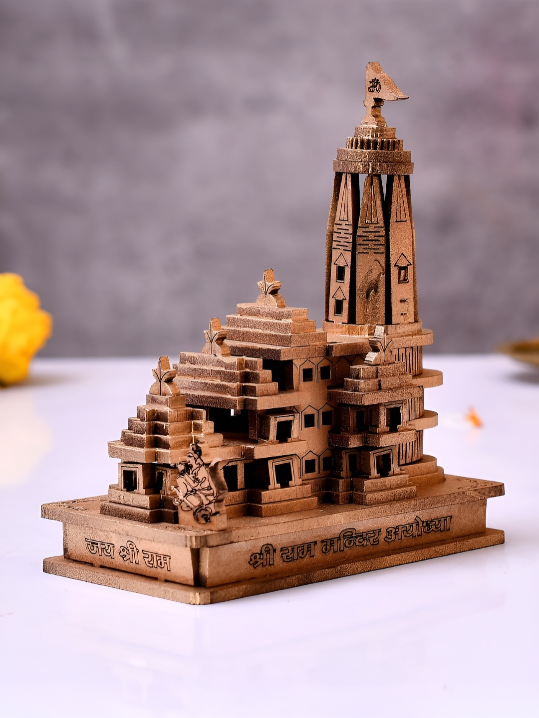 

CraftVatika Brown Wooden Ram Mandir Ayodhya Showpiece