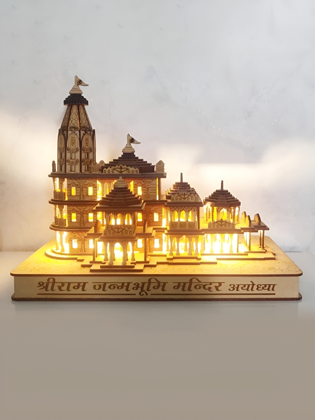 

CraftVatika Brown Wooden Ram Mandir Ayodhya Showpiece