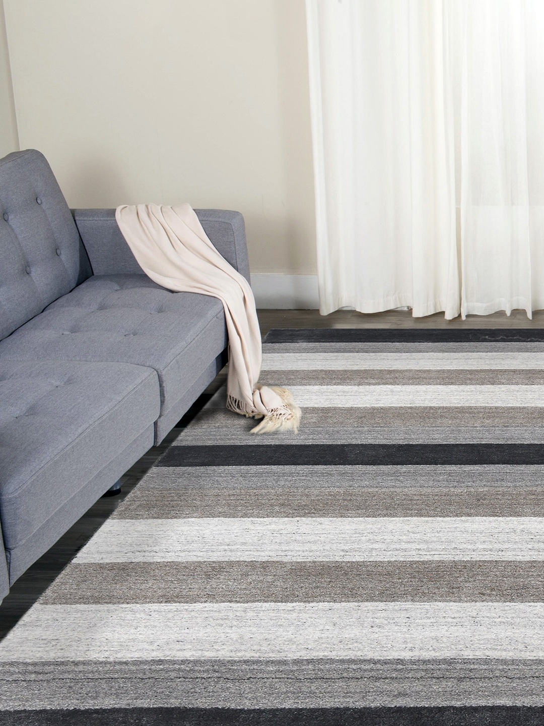 

saraswatii global Charcoal Striped Hand-Tufted Wool Carpets