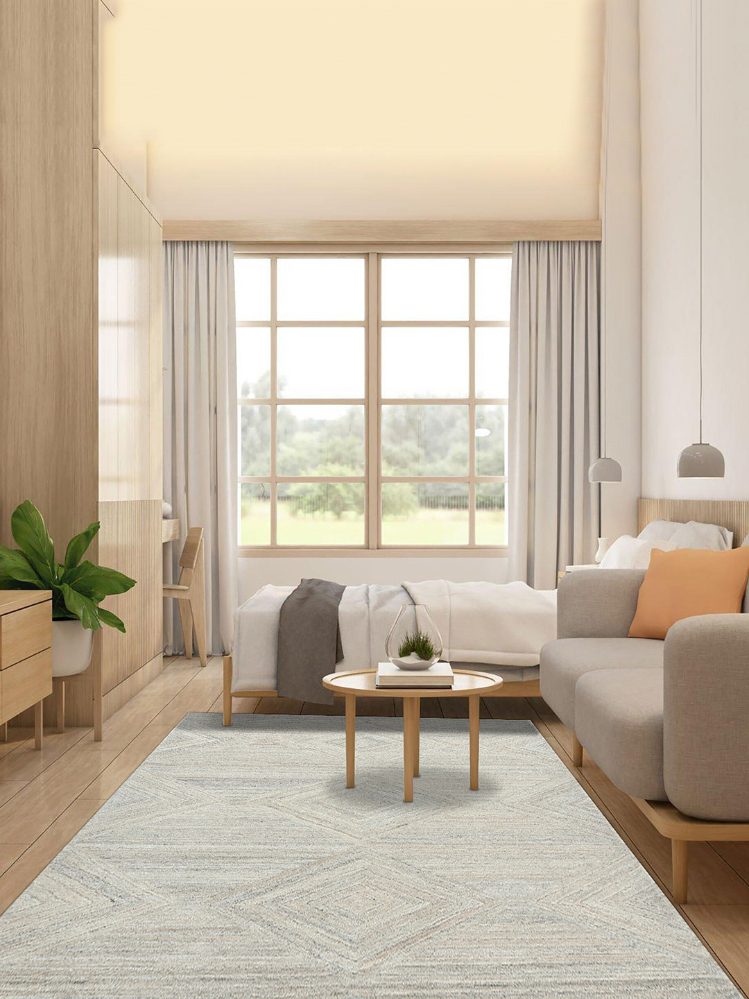 

saraswatii global Beige geometric Printed Woolen Hand-Tufted Carpet