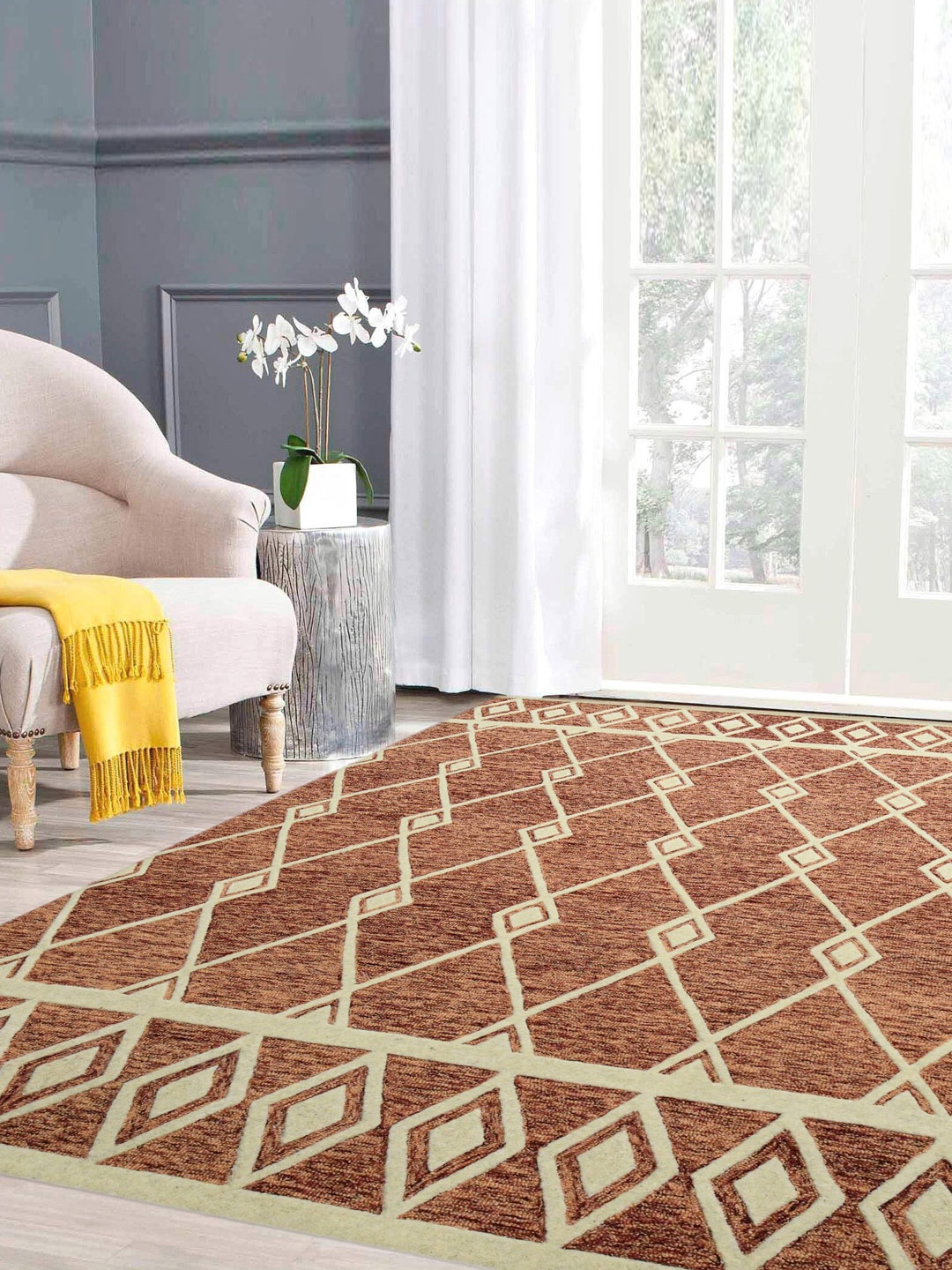 

saraswatii global Rust Geometric Hand-Tufted Wool Carpets