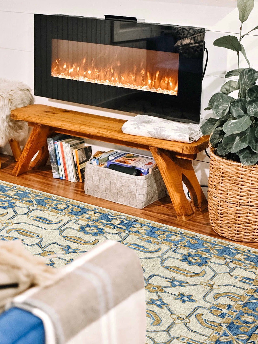 

saraswatii global Blue & Beige Ethnic Motifs Printed Woolen Hand-Tufted Carpet