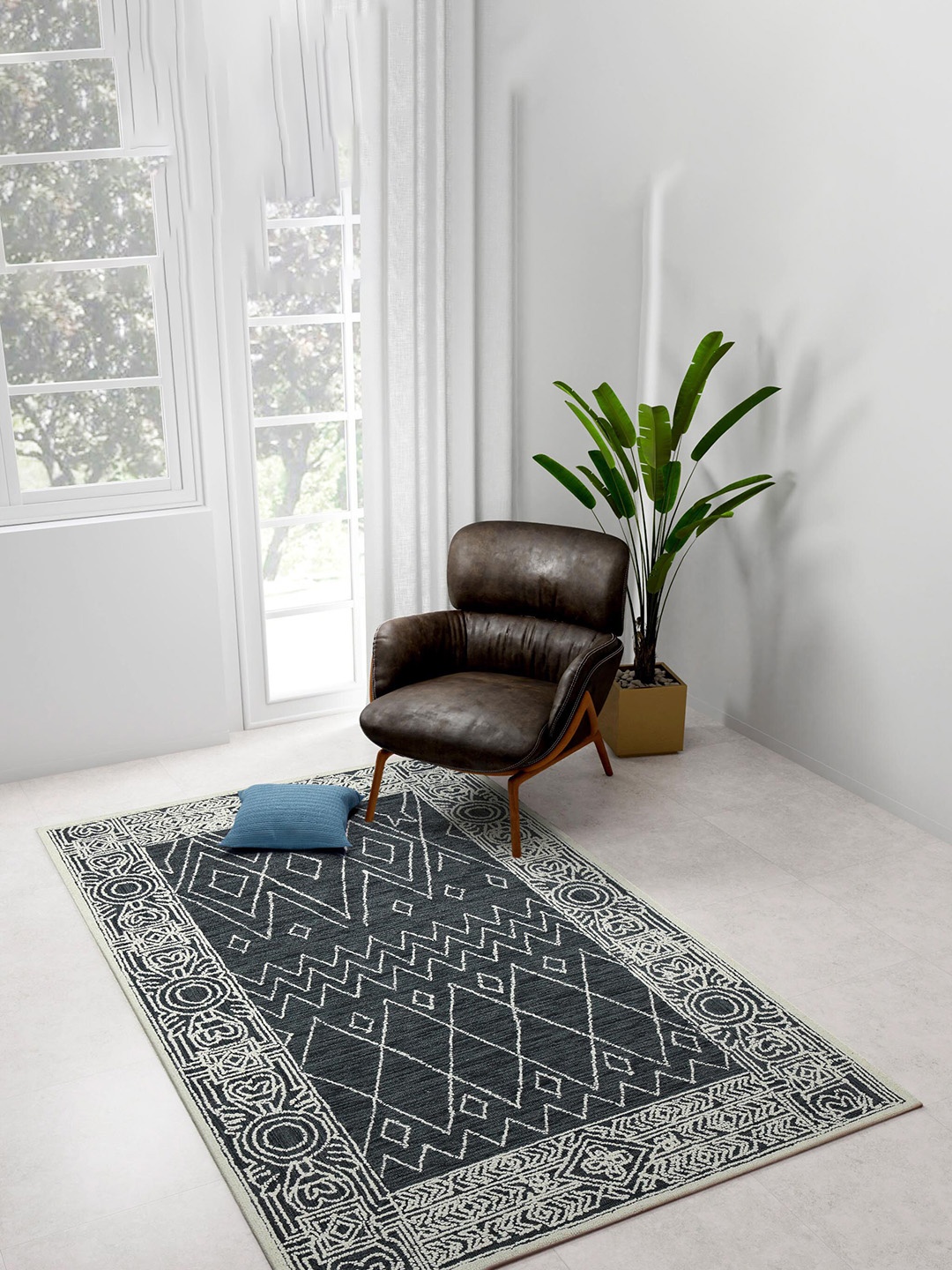 

saraswatii global Charcoal Geometric Hand-Tufted Wool Carpets