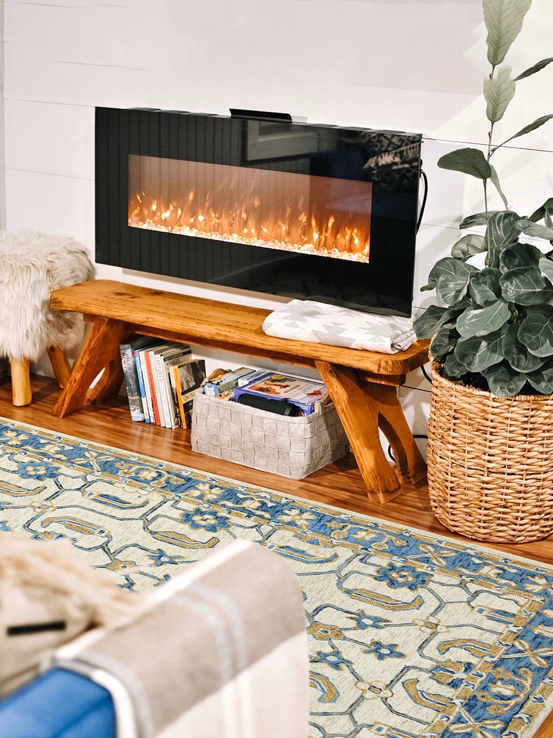 

saraswatii global Blue & Beige Ethnic Motifs Printed Woolen Hand-Tufted Carpet