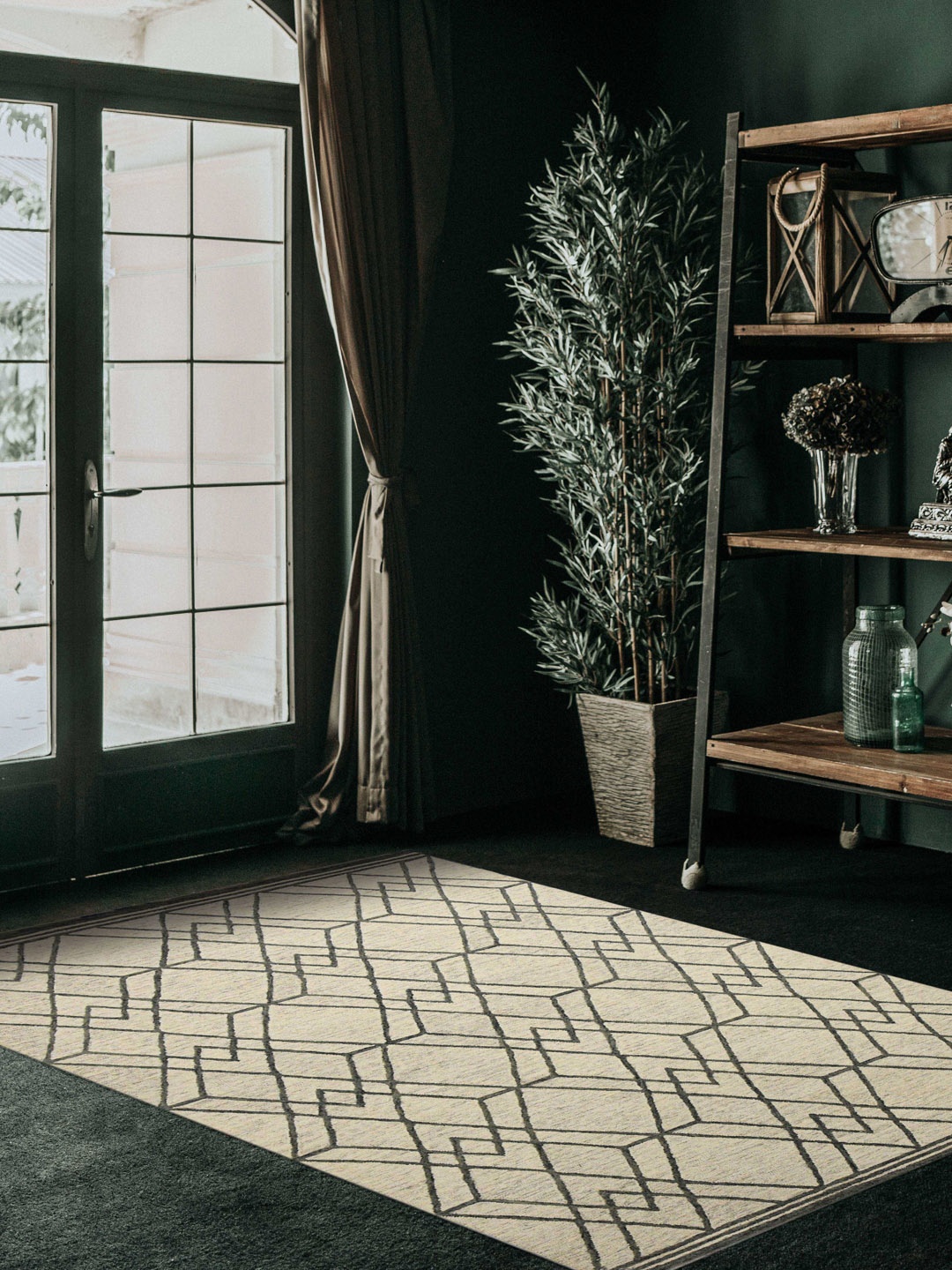 

saraswatii global Off White & Grey Geometric Printed Woolen Rectangle Carpet