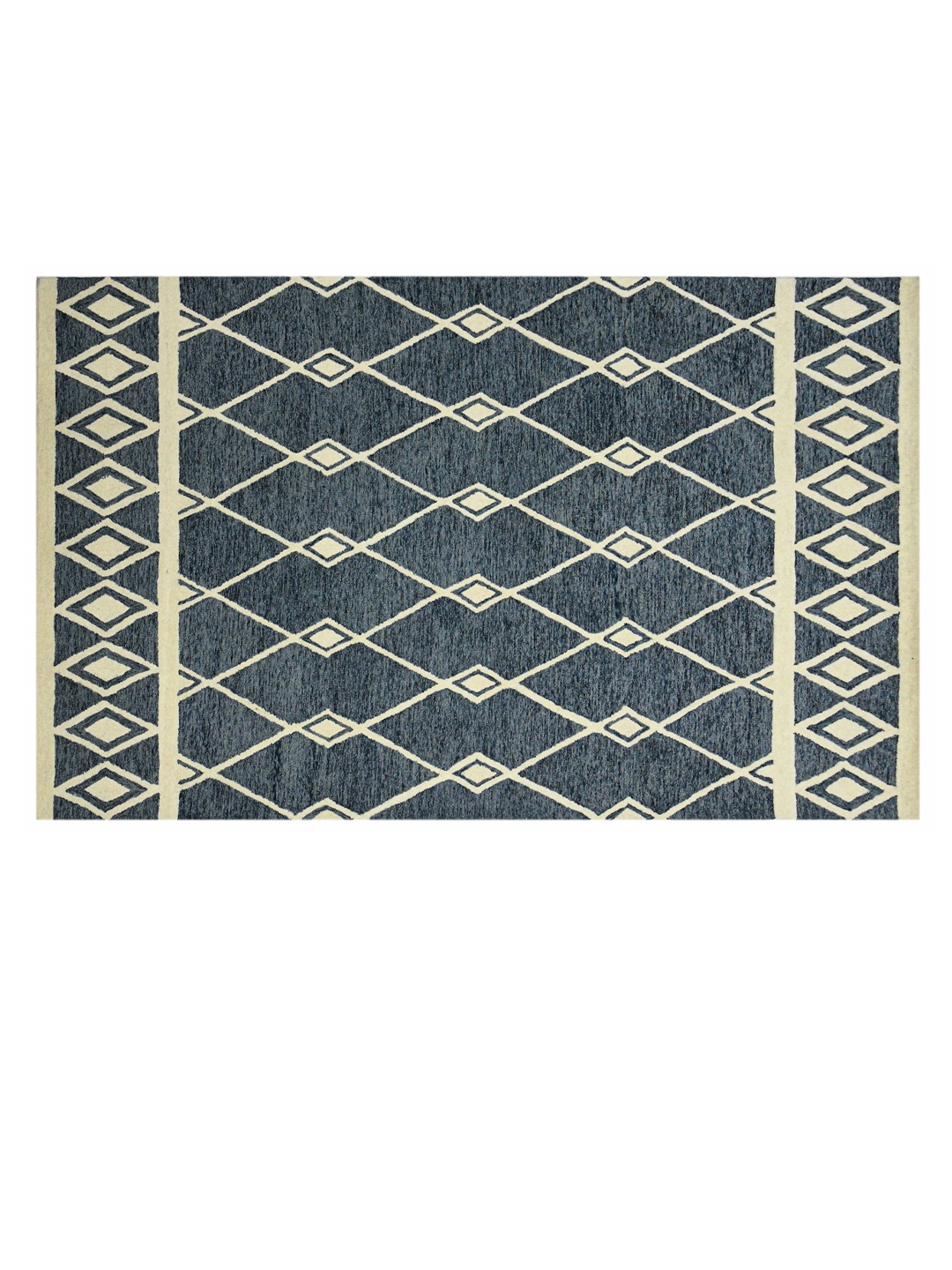 

saraswatii global Navy Blue & Beige Geometric Printed Woolen Rectangle Carpet