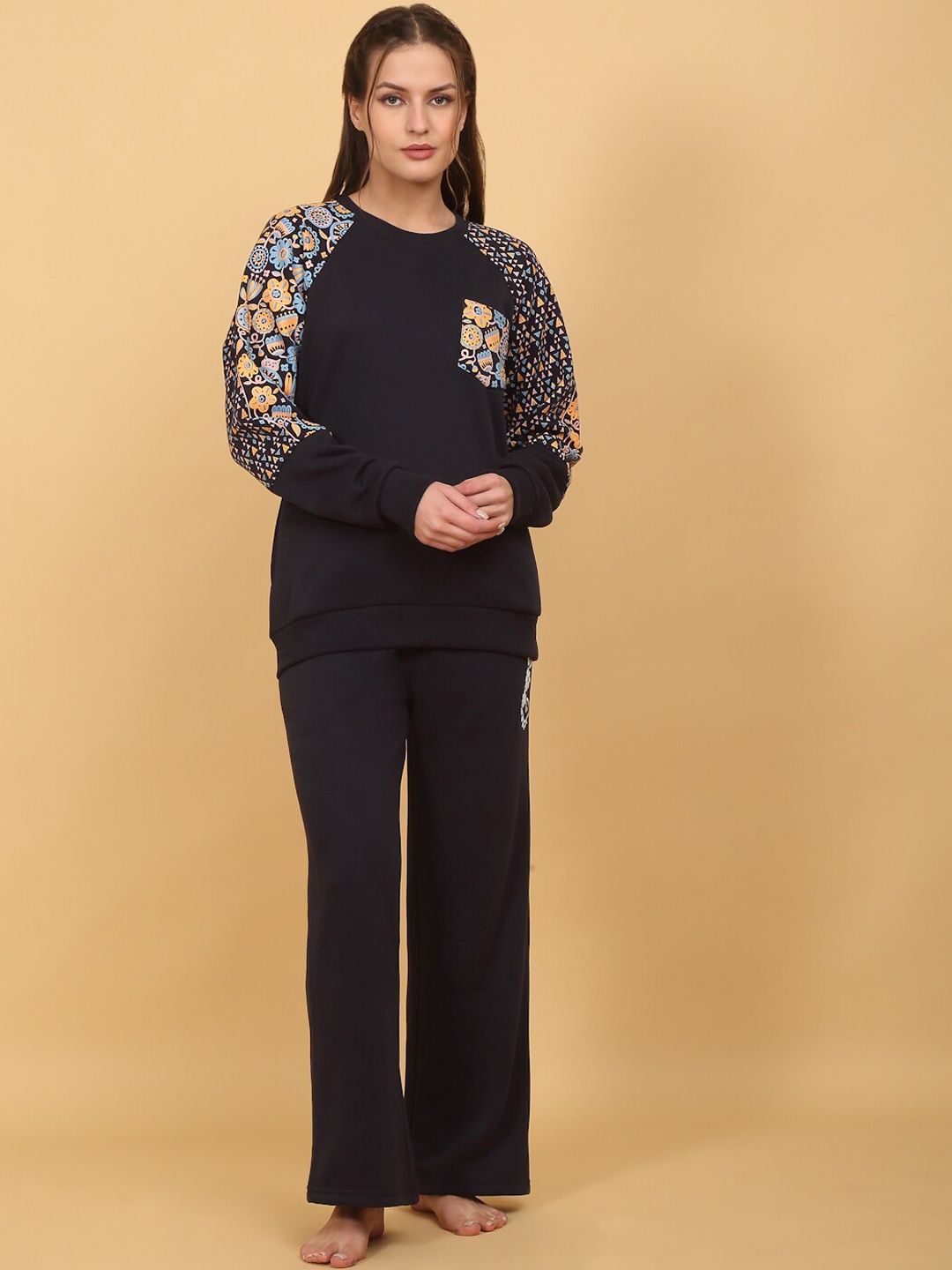 

She N She Floral Printed Night suit, Navy blue