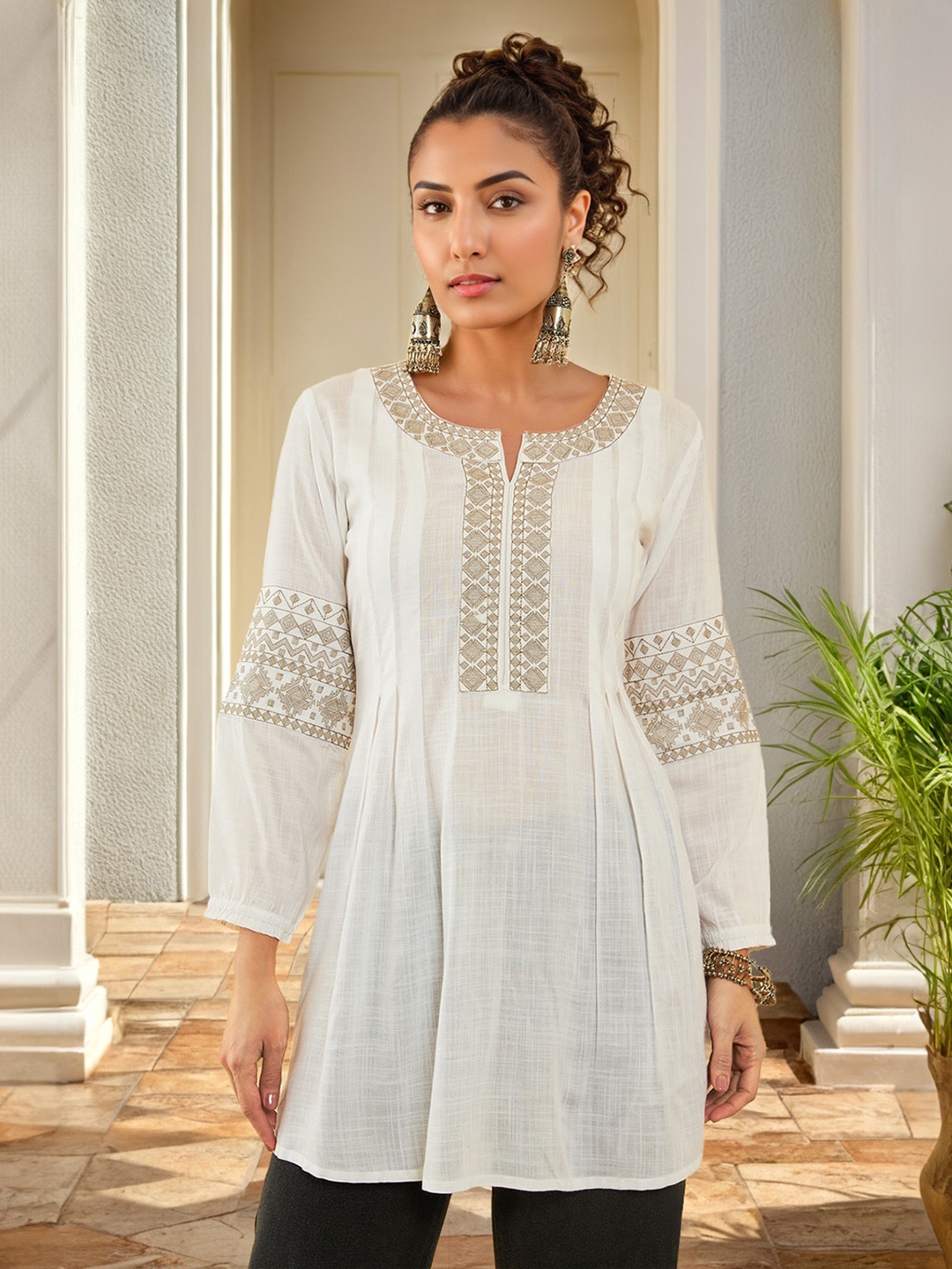 

Soch White Geometric Embroidered Tunic