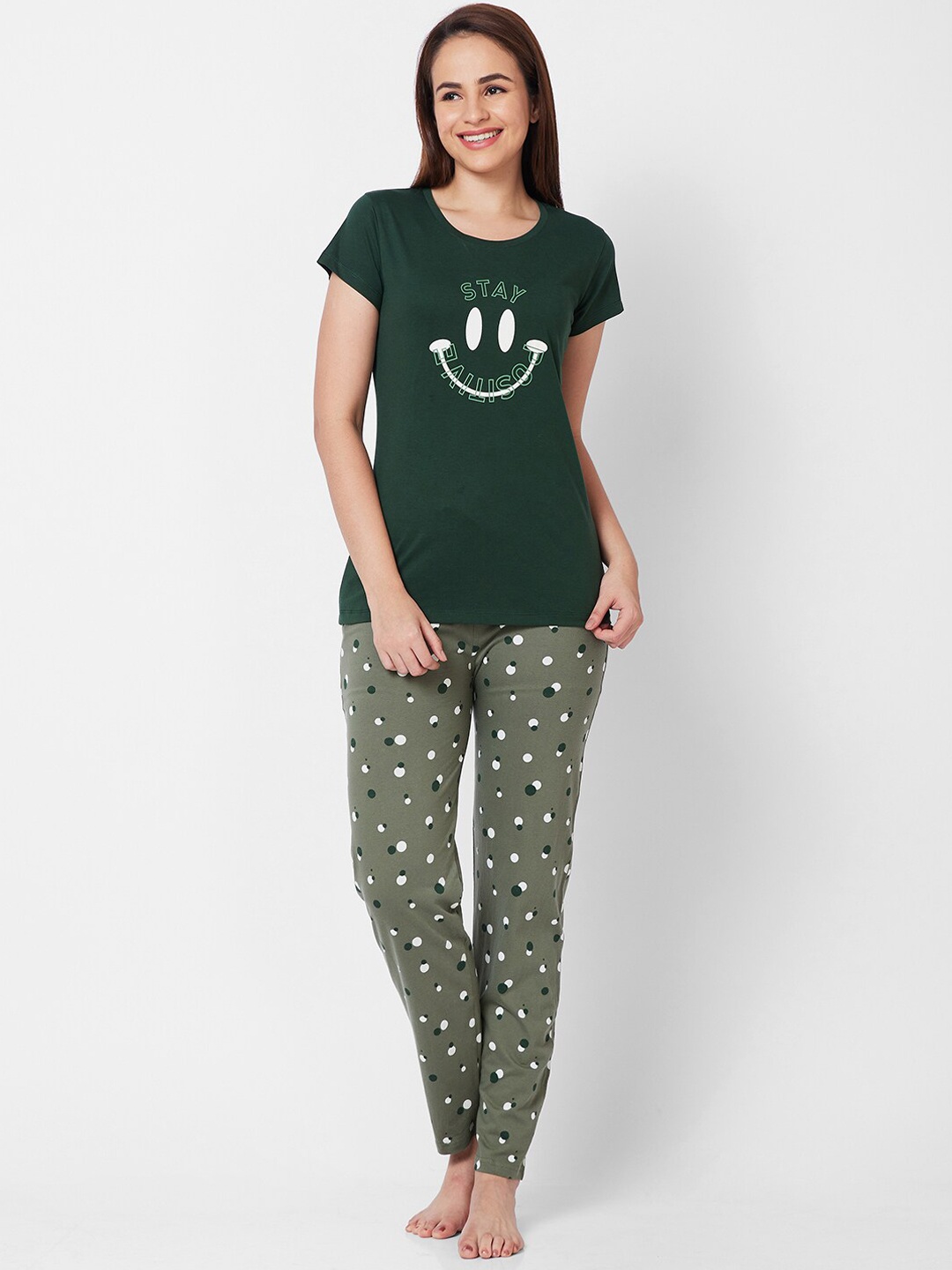 

Juliet Graphic Printed Pure Cotton Night Suit, Green