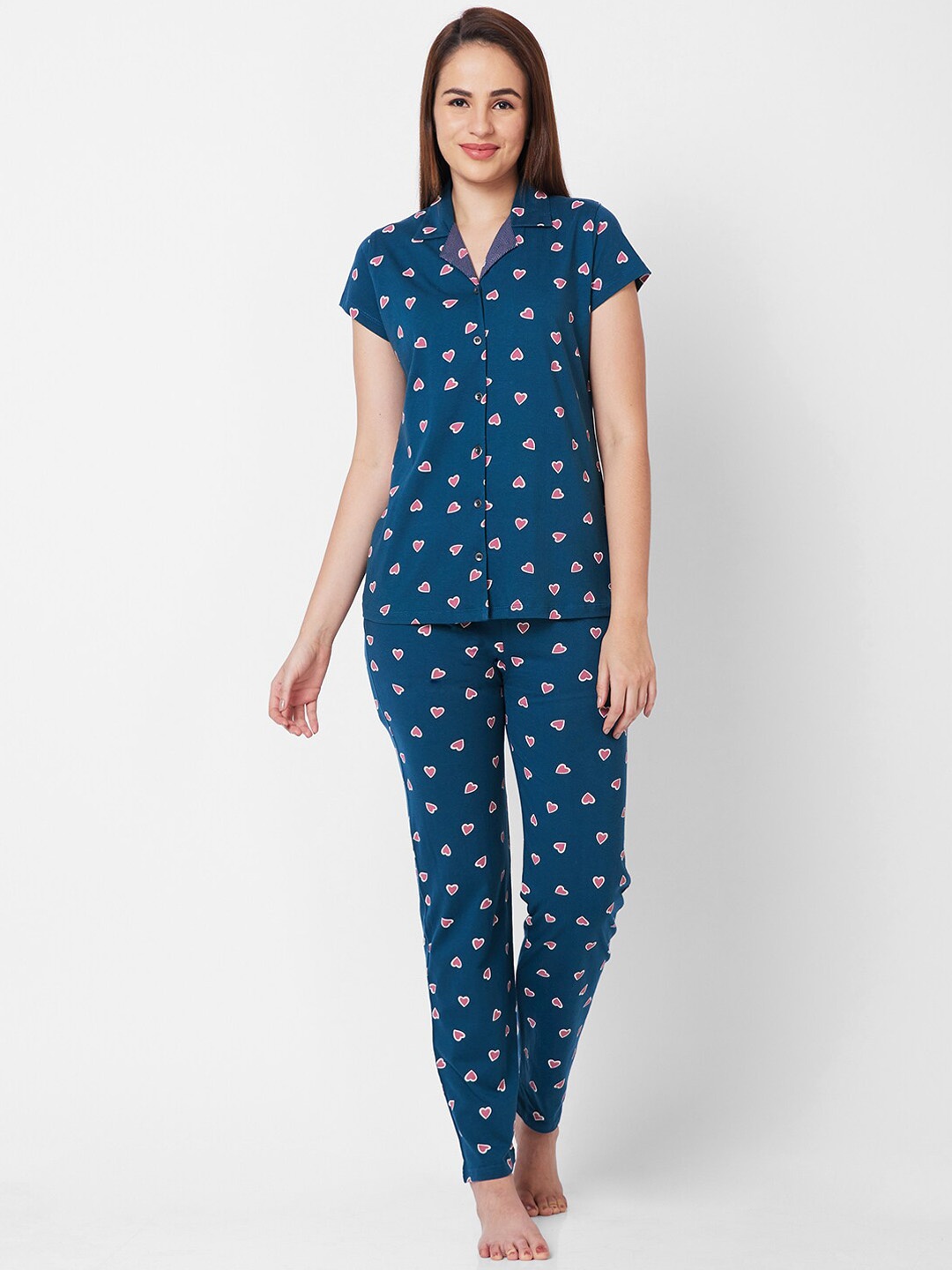 

Juliet Conversational Printed Pure Cotton Night Suit, Blue