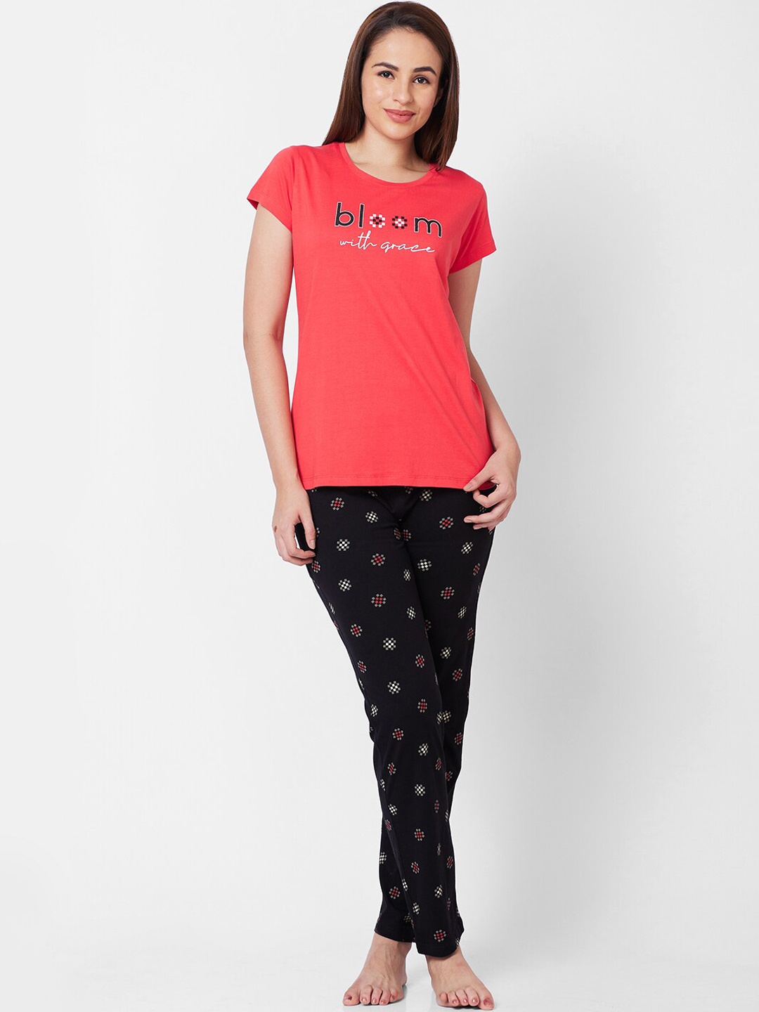 

Juliet Typography Printed Pure Cotton Night Suit, Red