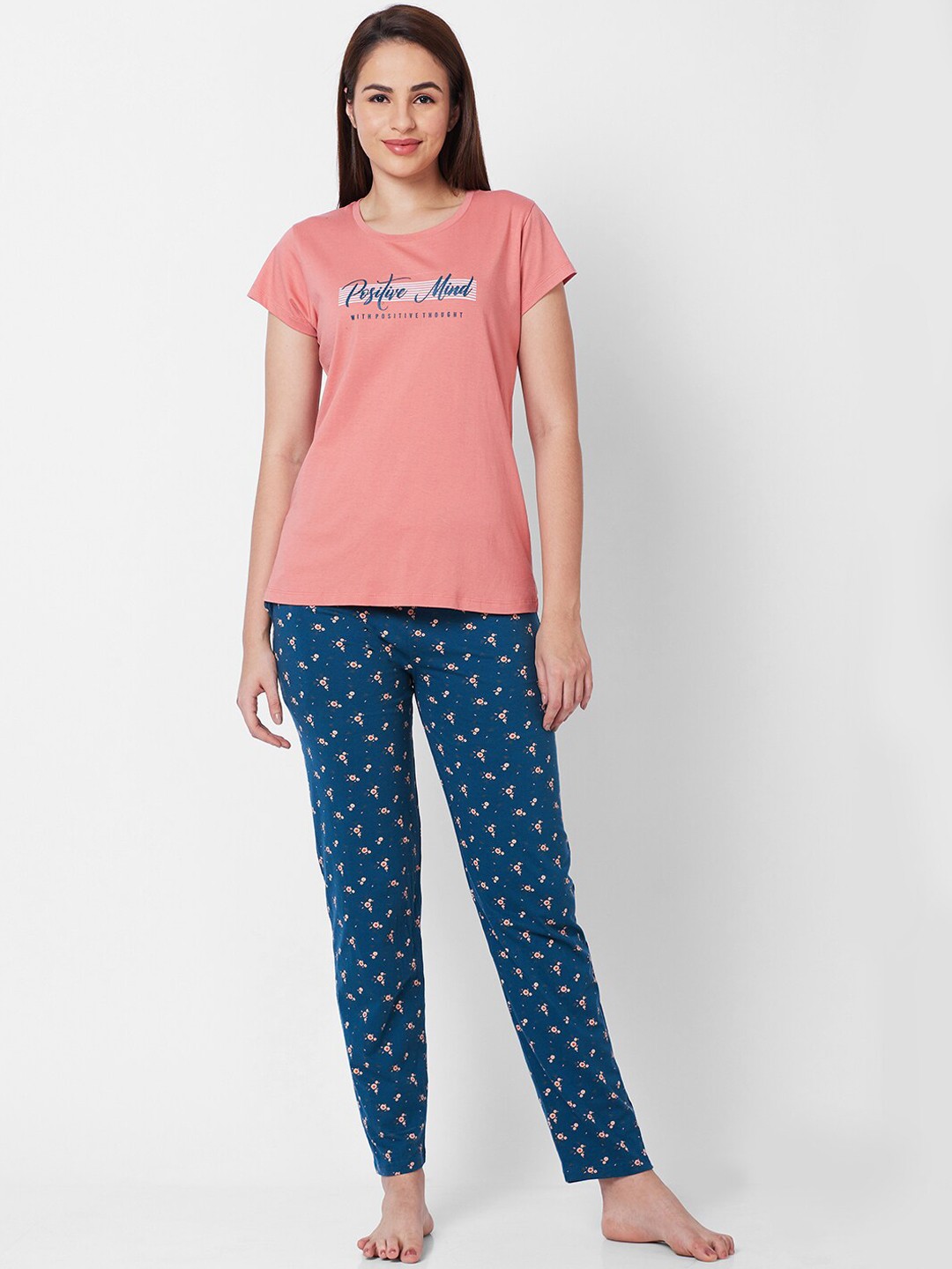 

Juliet Typography Printed Pure Cotton Night suit, Peach