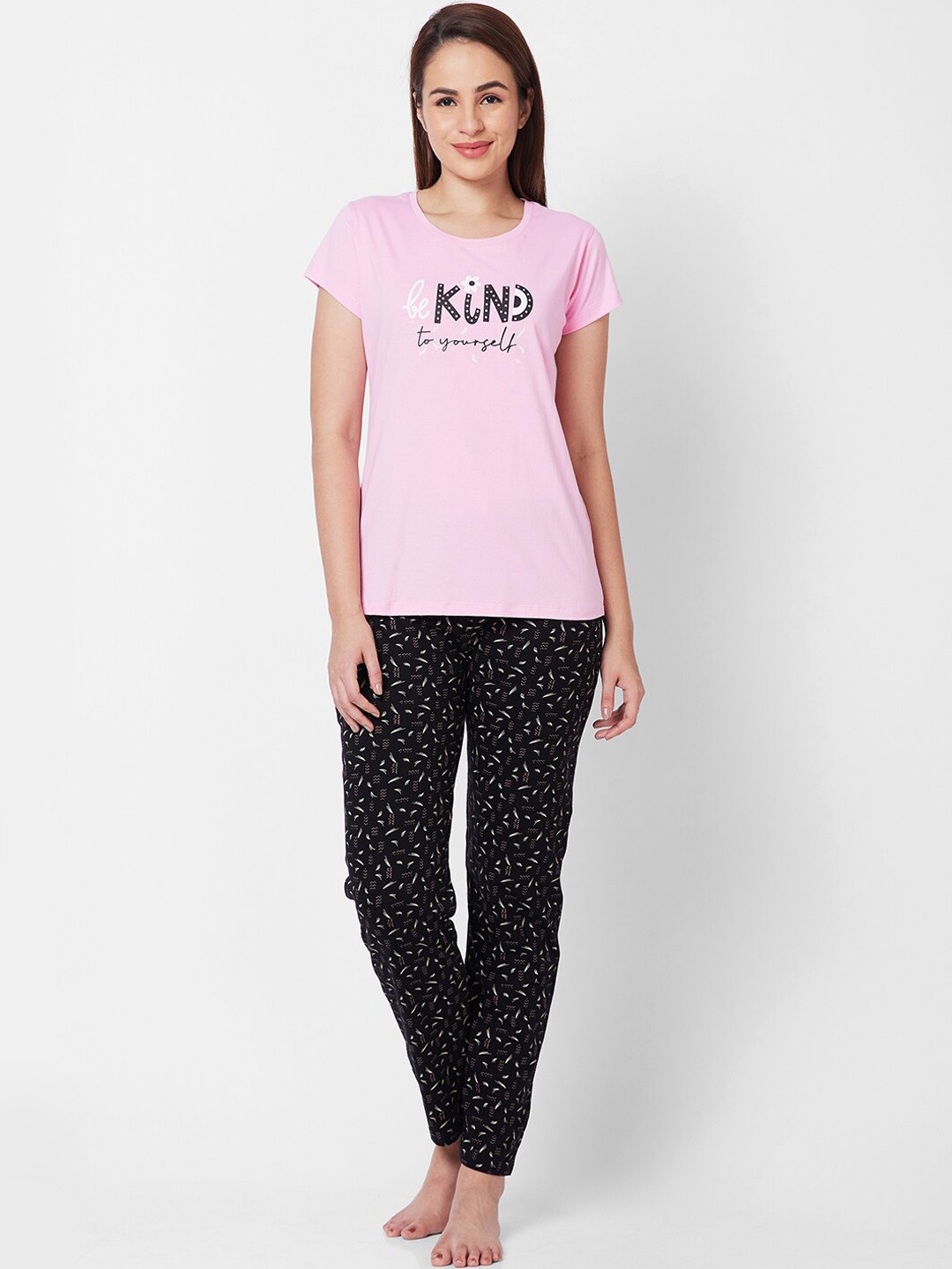 

Juliet Typography Printed Pure Cotton Night suit, Pink