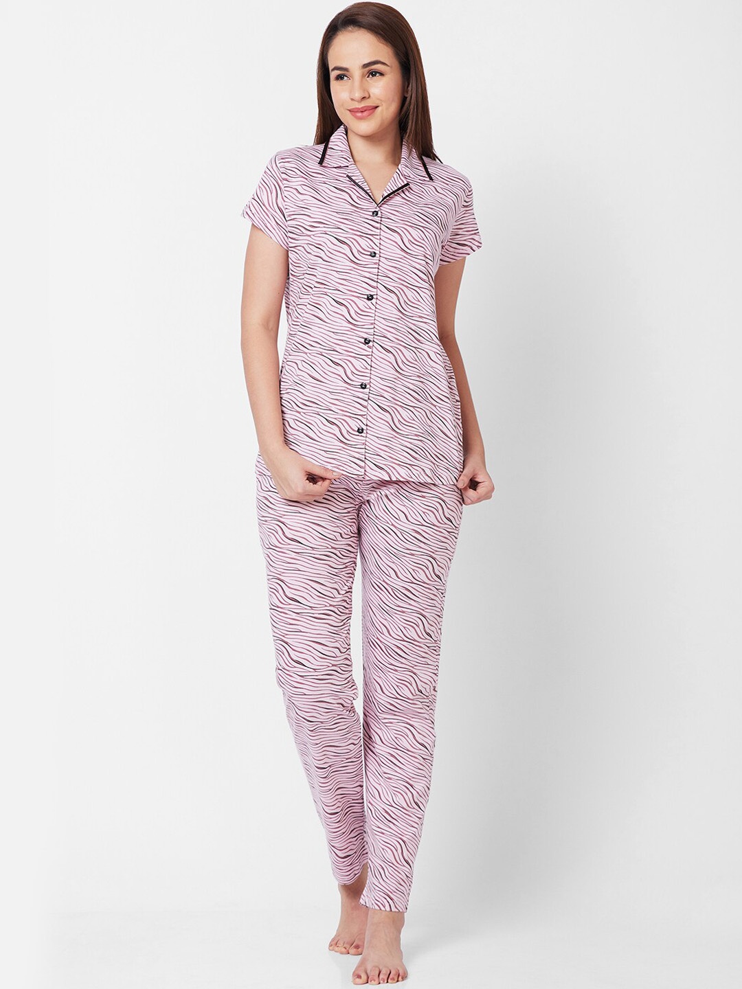 

Juliet Abstract Printed Pure Cotton Night suit, Pink