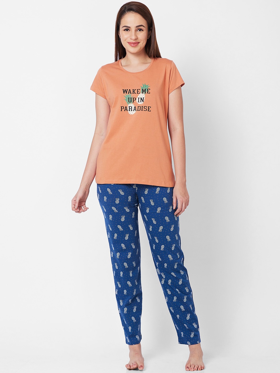 

Juliet Typography Printed Pure Cotton Night suit, Orange