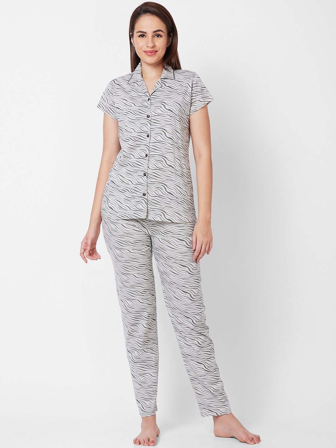 

Juliet Abstract Printed Pure Cotton Night suit, Grey
