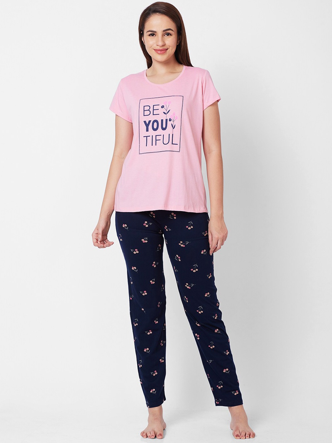 

Juliet Typography Printed Pure Cotton Night Suit, Pink