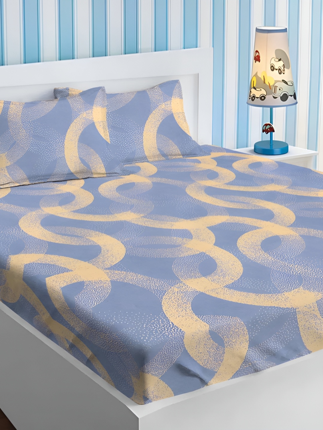 

bsb home Silver-Toned 160 Abstract Microfiber TC Queen Bedsheet with 2 Pillow Covers