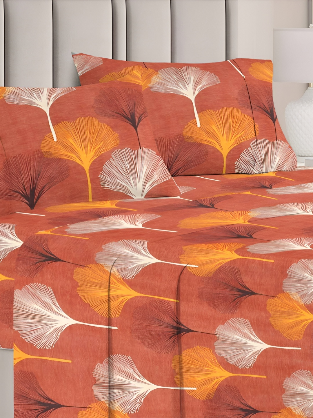 

bsb home Brown & Yellow Floral Microfiber 120 TC Queen Bedsheet with 2 Pillow Covers