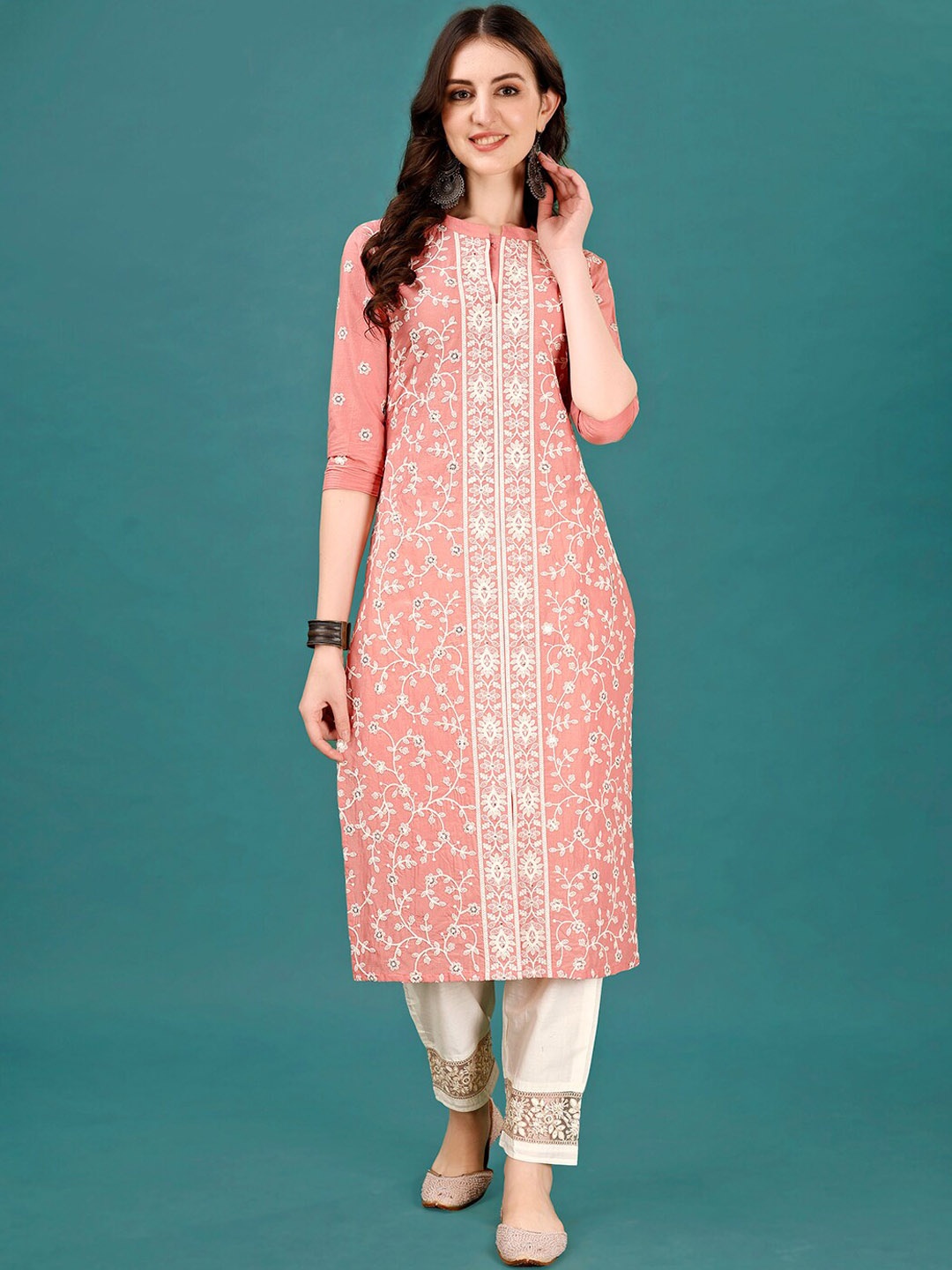 

Berrylicious Floral Embroidered Pure Cotton Kurta With Trouser, Pink