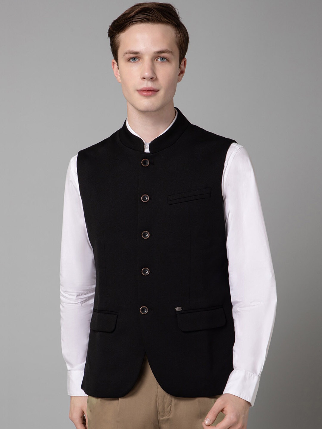 

Cantabil Men Mandarin Collar Nehru Jacket, Black