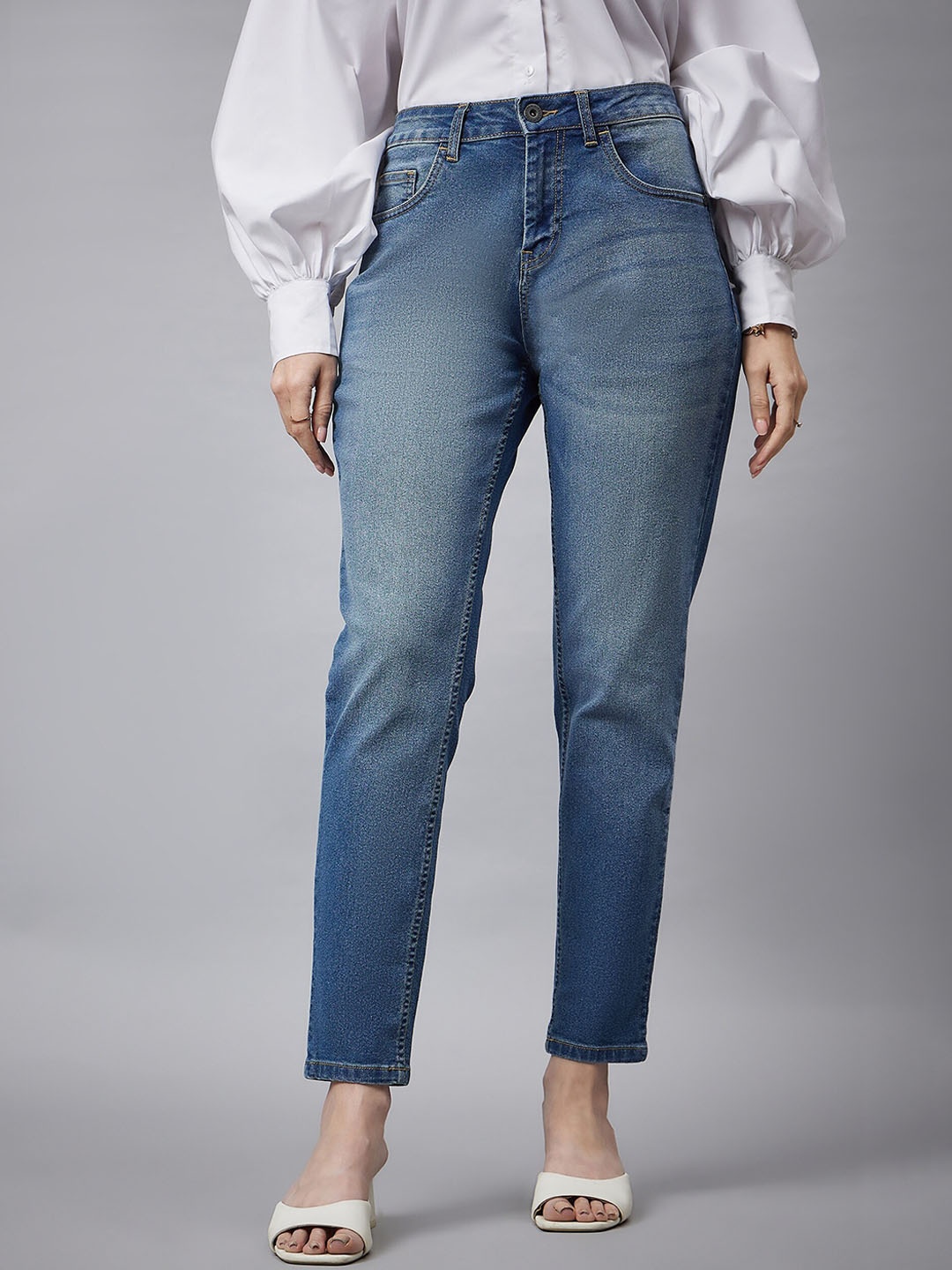 

Chemistry Women Comfort Mom Fit High-Rise Clean Look Stretchable Jeans, Blue