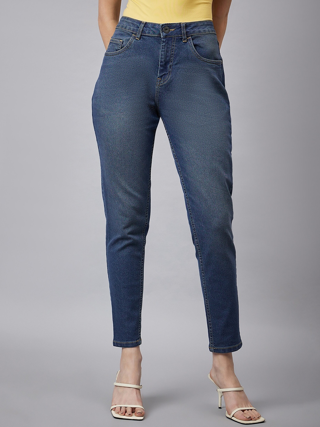 

Chemistry Women Comfort Mom Fit High-Rise Clean Look Stretchable Jeans, Blue