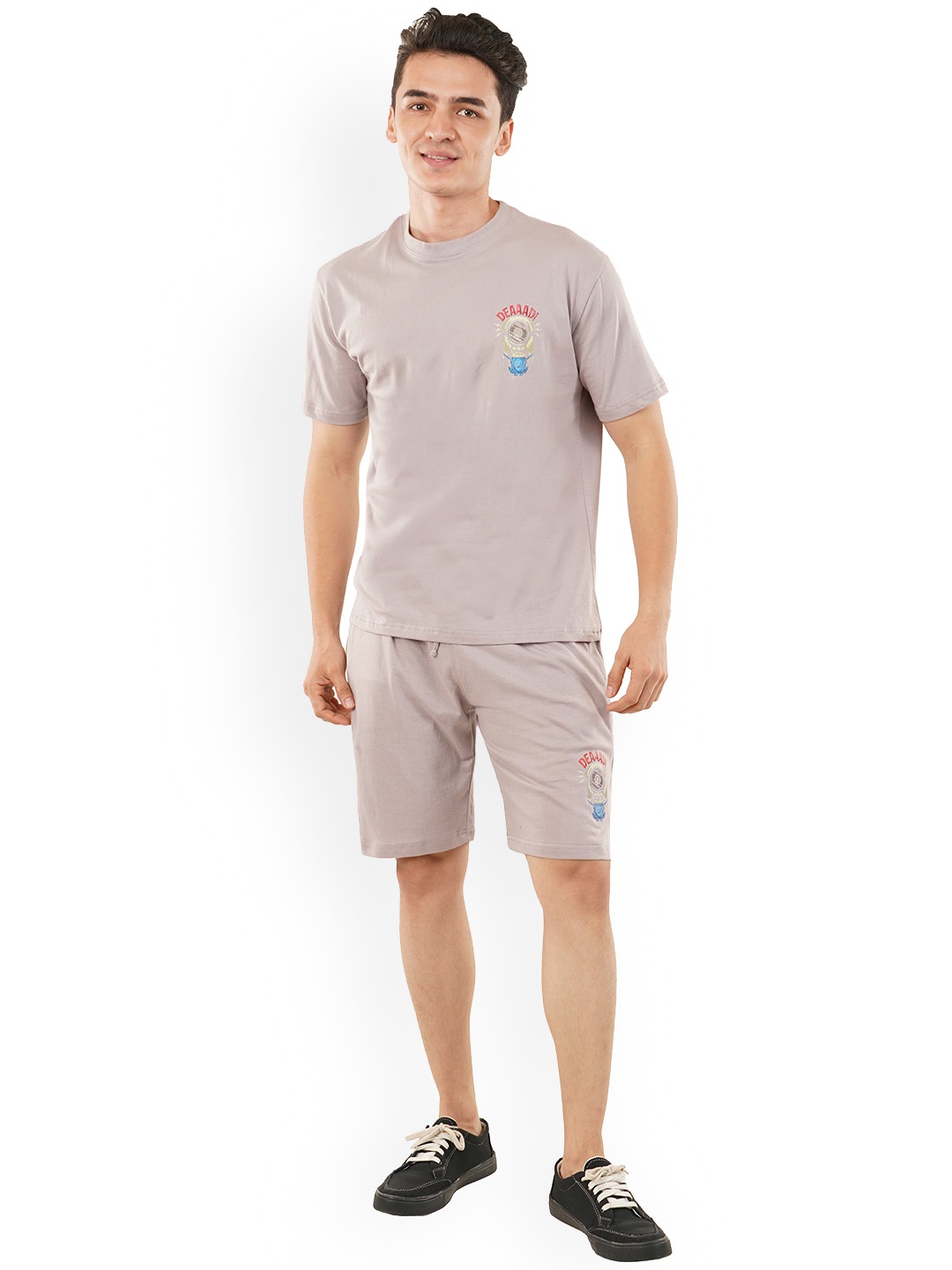 

HILLBERG Cotton Round-Neck T-Shirt With Shorts Co-Ords, Beige