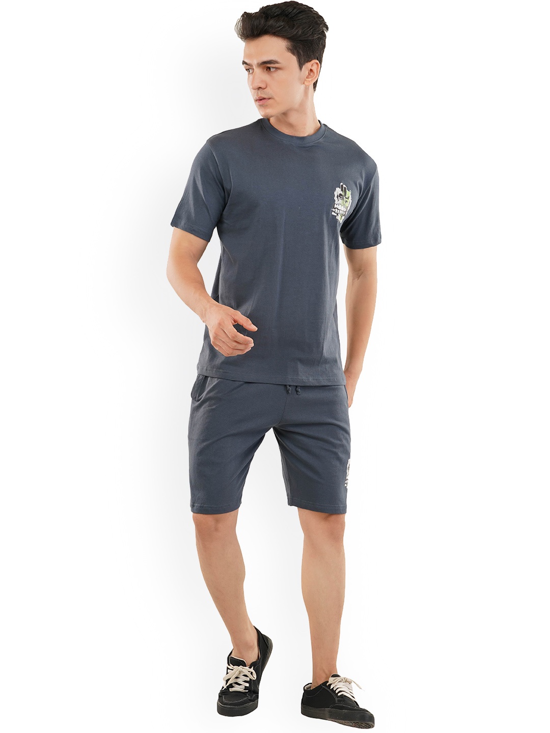 

HILLBERG Round Neck Cotton T-Shirt With Shorts, Grey