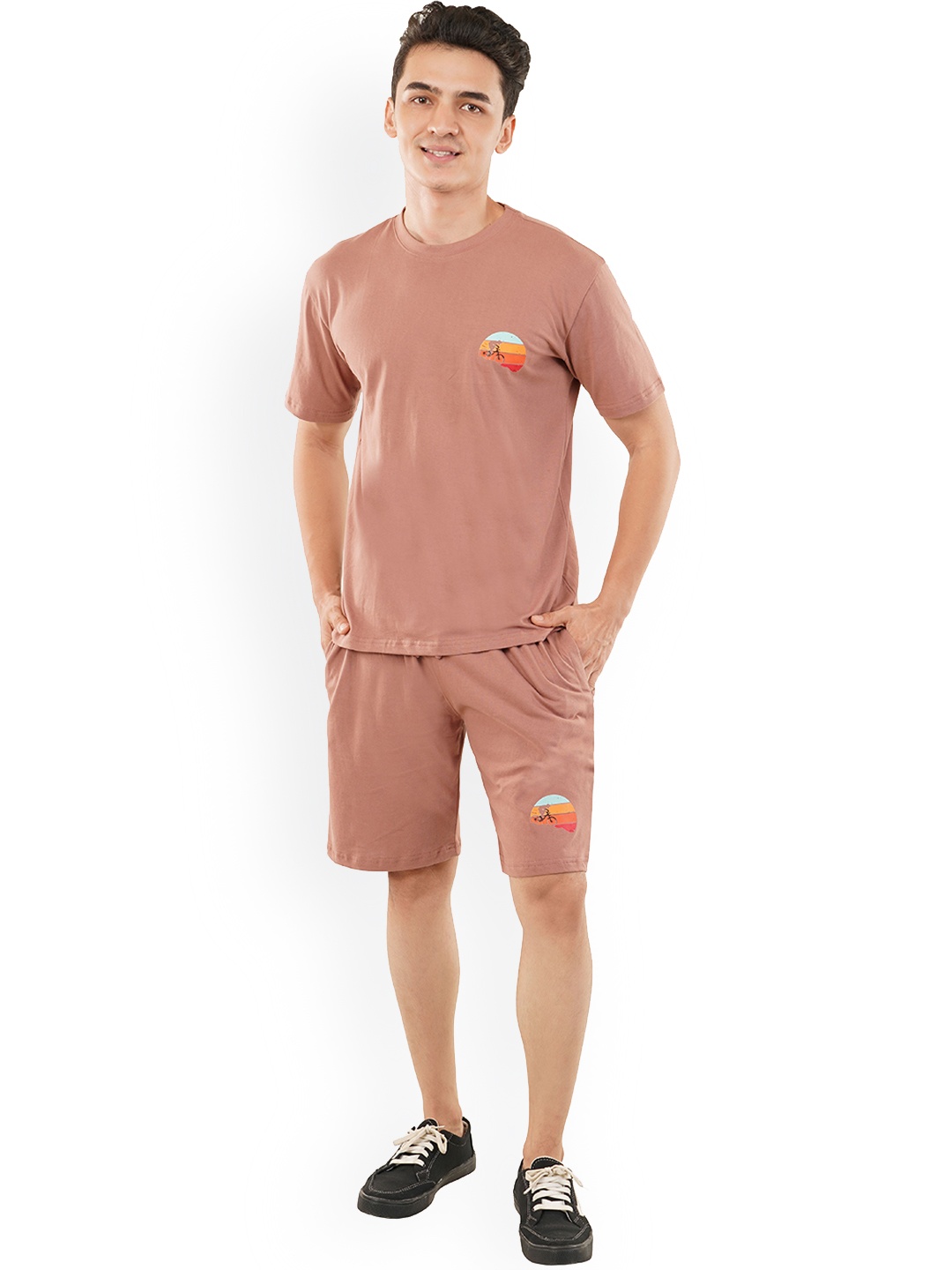 

HILLBERG Round Neck Short Sleeves Pure Cotton T-Shirt With Shorts, Rust
