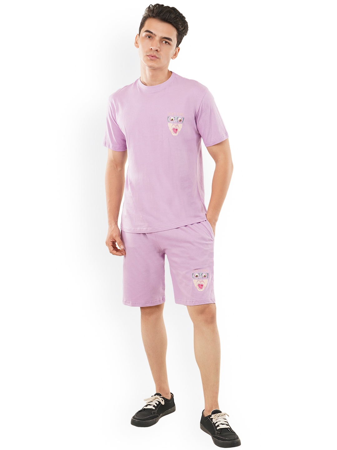 

HILLBERG Round Neck Short Sleeves Pure Cotton T-Shirt With Shorts, Lavender