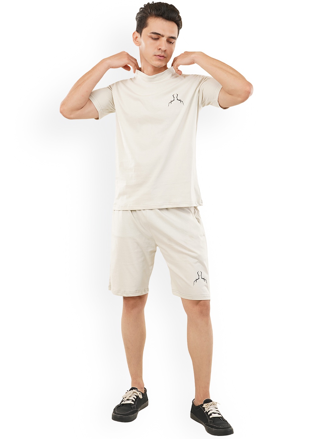 

HILLBERG Round Neck Short Sleeves Pure Cotton T-Shirt With Shorts, Cream