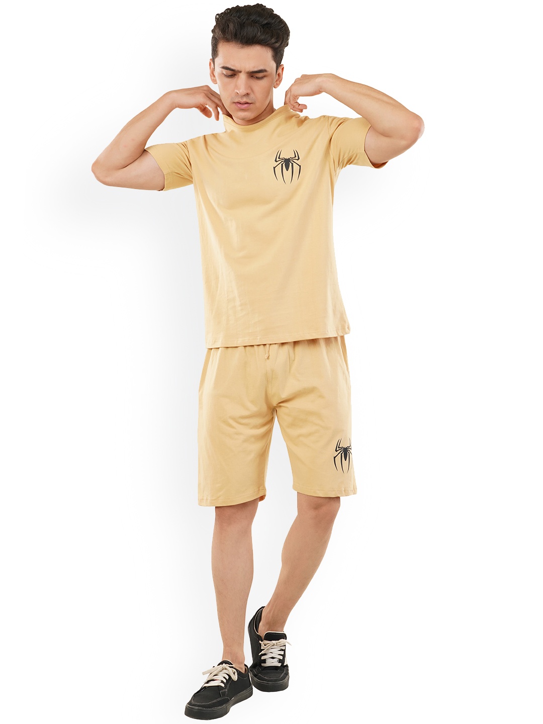

HILLBERG Round Neck Short Sleeves Pure Cotton T-Shirt With Shorts, Beige