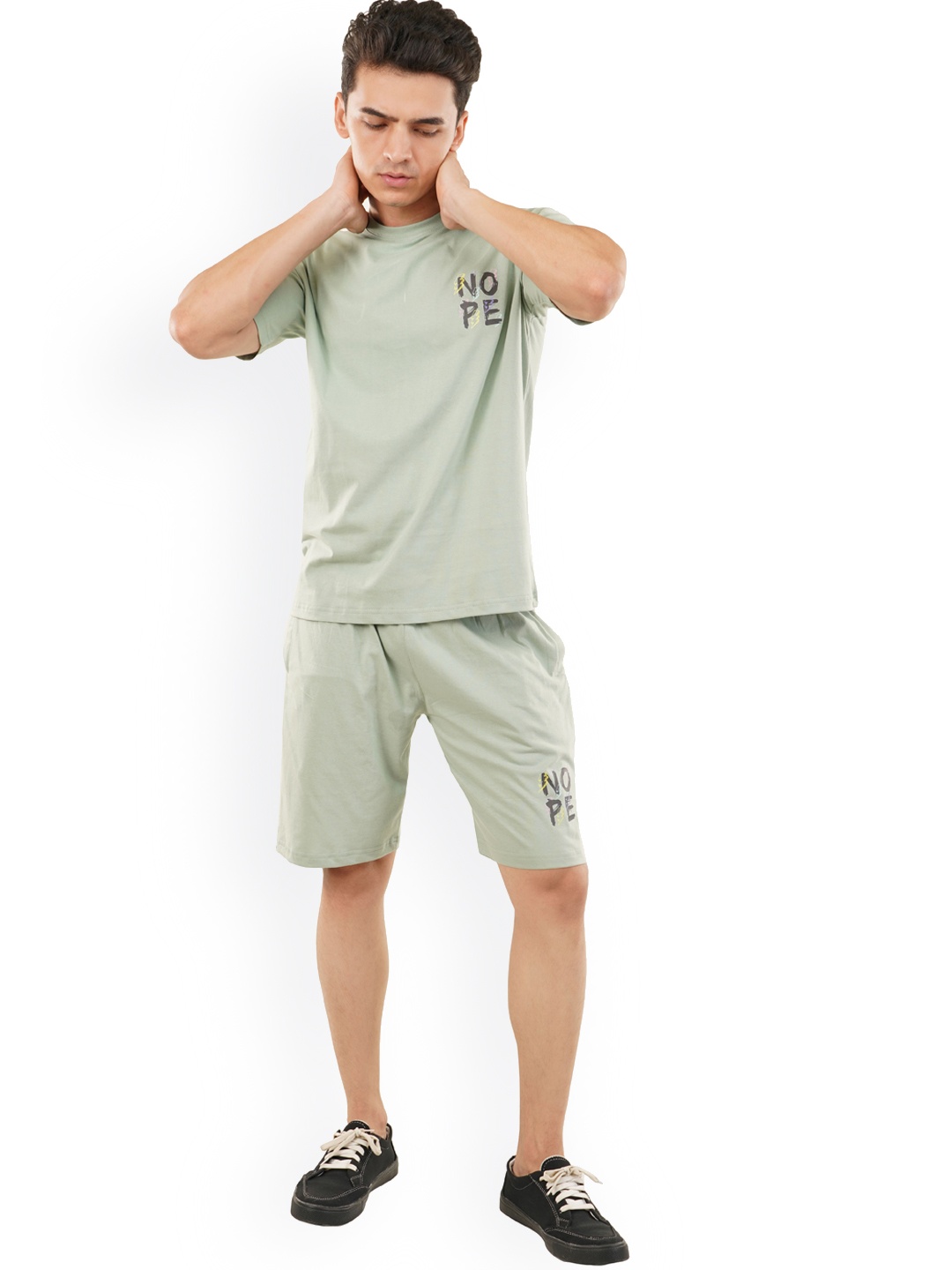

HILLBERG Round Neck Short Sleeves Pure Cotton T-Shirt With Shorts, Green
