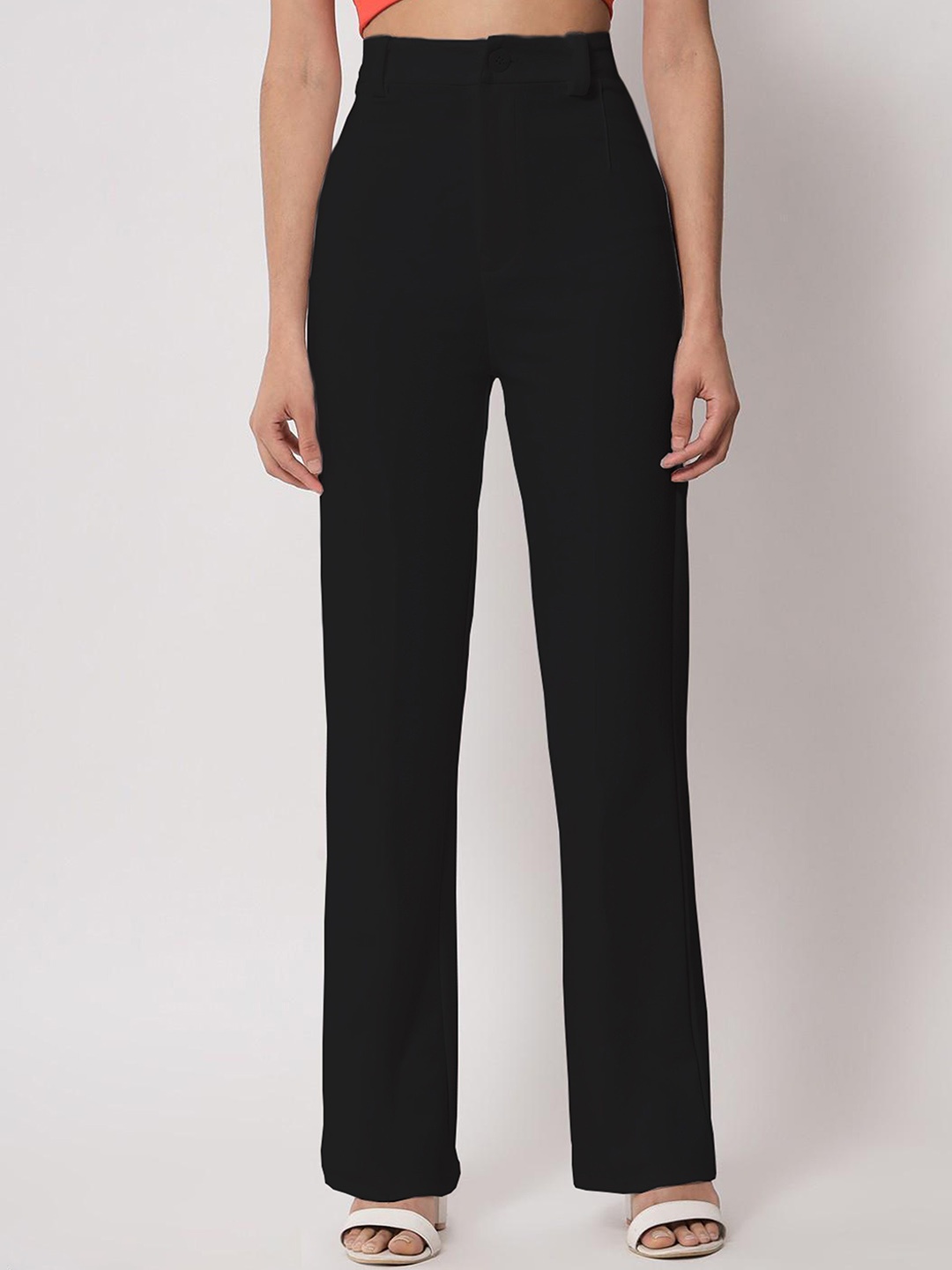 

N N ENTERPRISE Women Original Regular Fit High-Rise Trousers, Black
