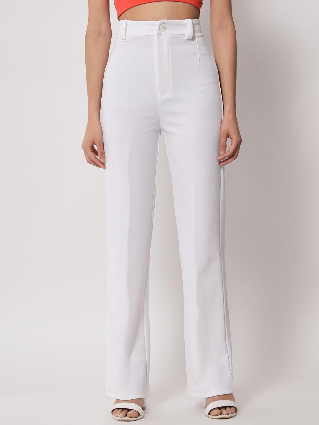 

N N ENTERPRISE Women Original Fit High-Rise Trousers, White