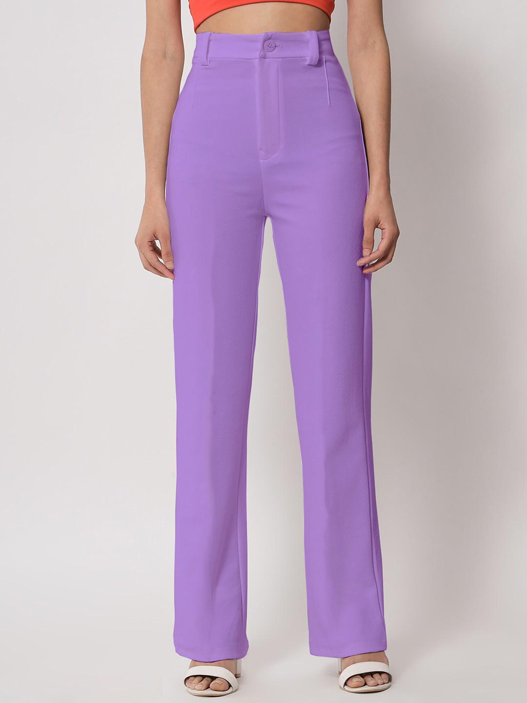 

N N ENTERPRISE Women Original Fit High-Rise Trousers, Purple