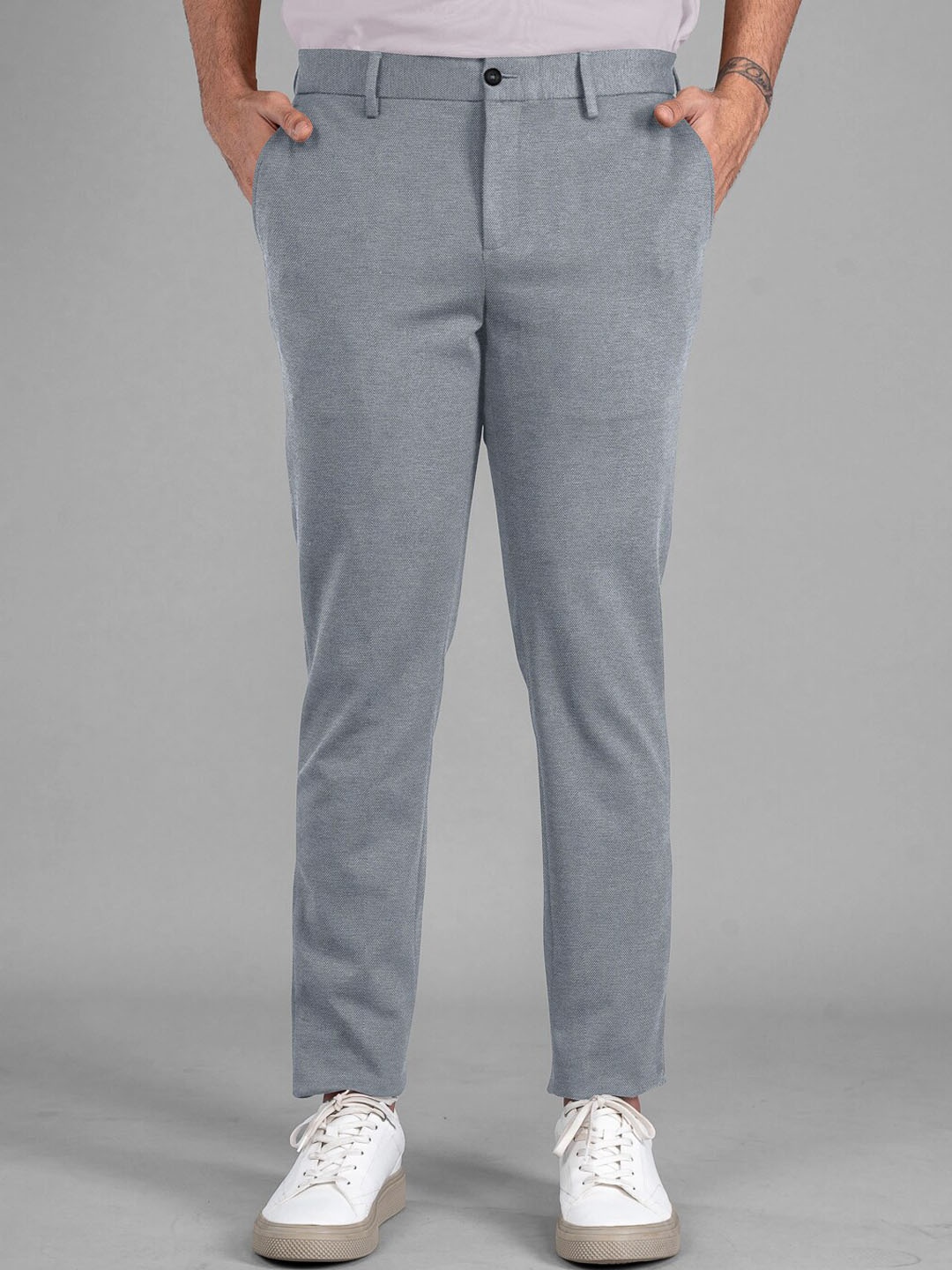 

The Pant Project Men Slim Fit Soft Stretch Comfort Wrinkle Free Formal Trousers, Grey