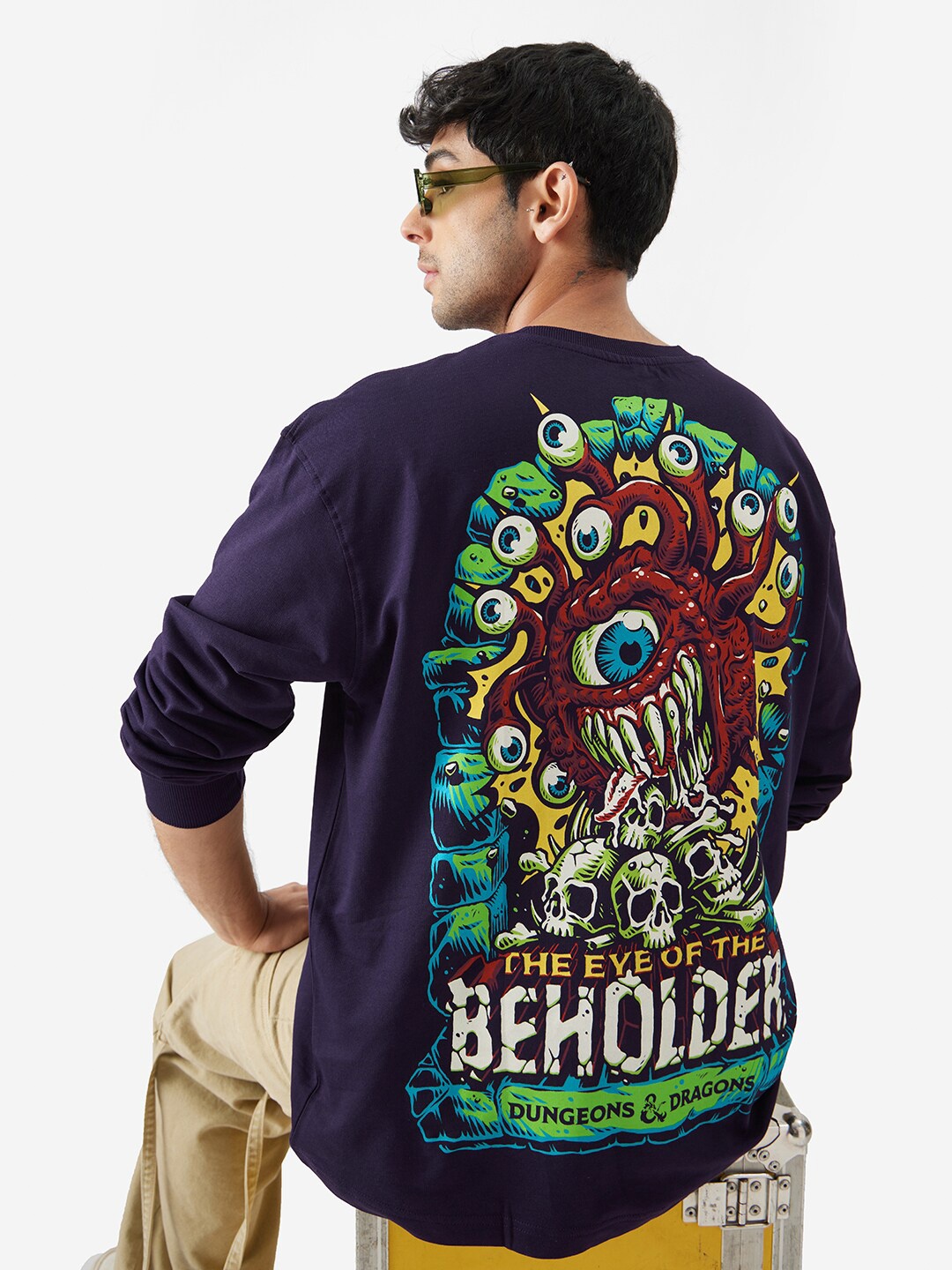 

The Souled Store Printed Round Neck Long Sleeves Cotton Oversized T-shirt, Purple