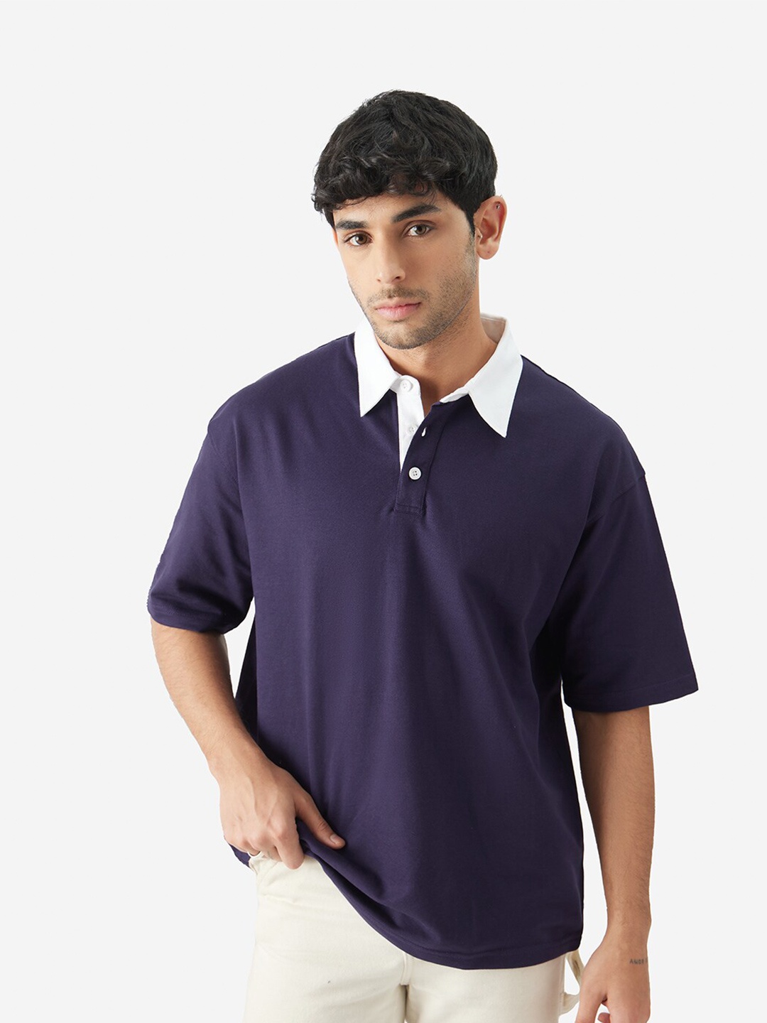 

The Souled Store Polo Collar Short Sleeves Cotton T-shirt, Purple