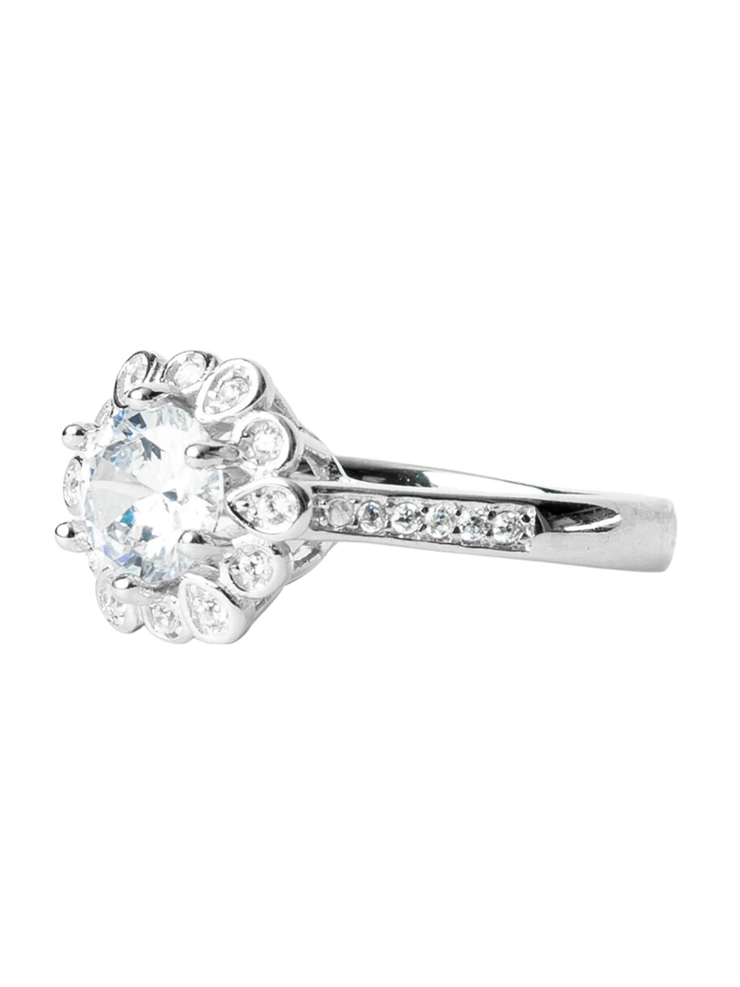 

925 SILLER Rhodium-Plated 925 Sterling Silver Cubic Zirconia Adjustable Finger Ring