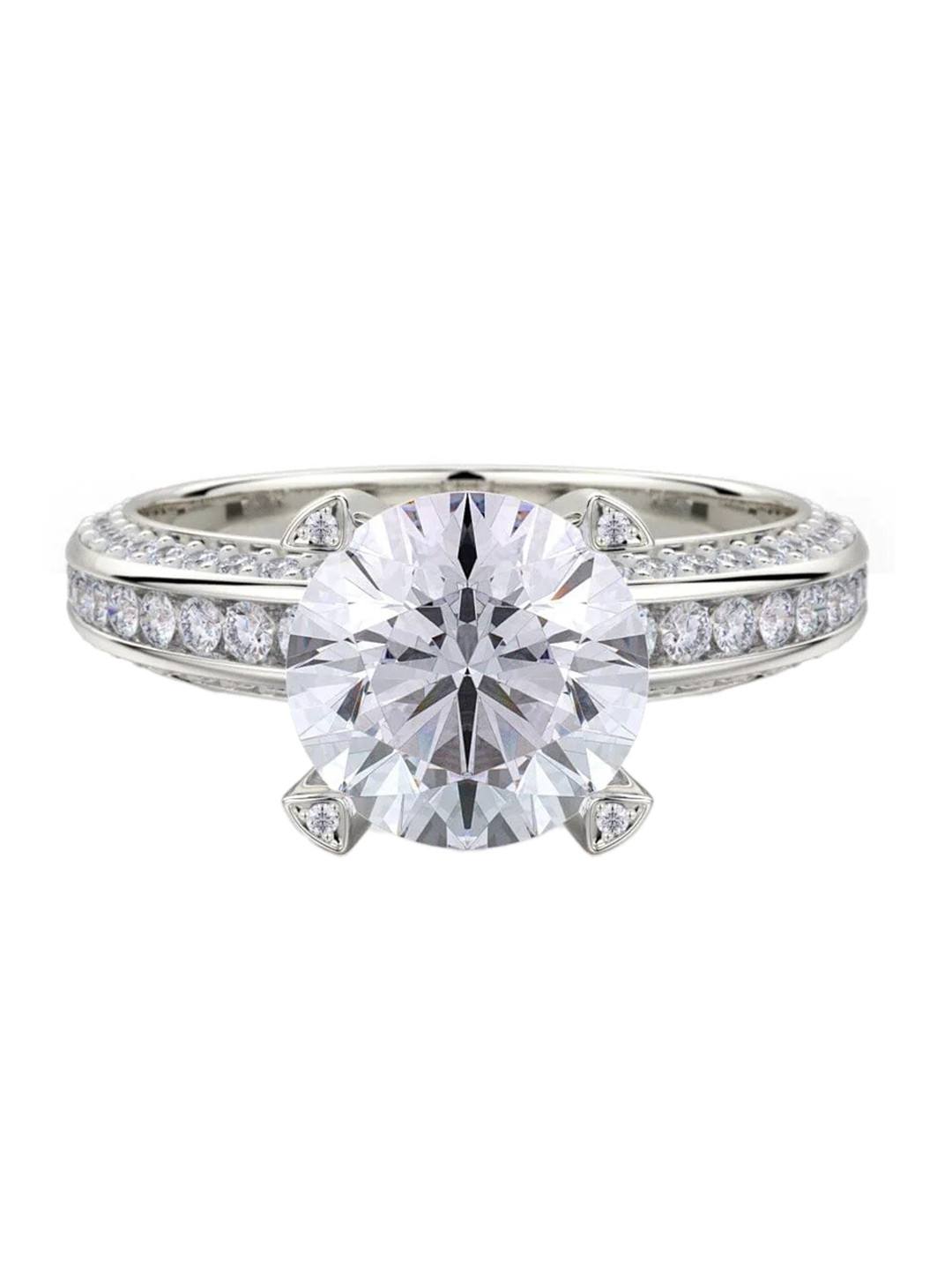 

925 SILLER Sterling Silver Rhodium-Plated Cubic Zirconia Studded Finger Ring