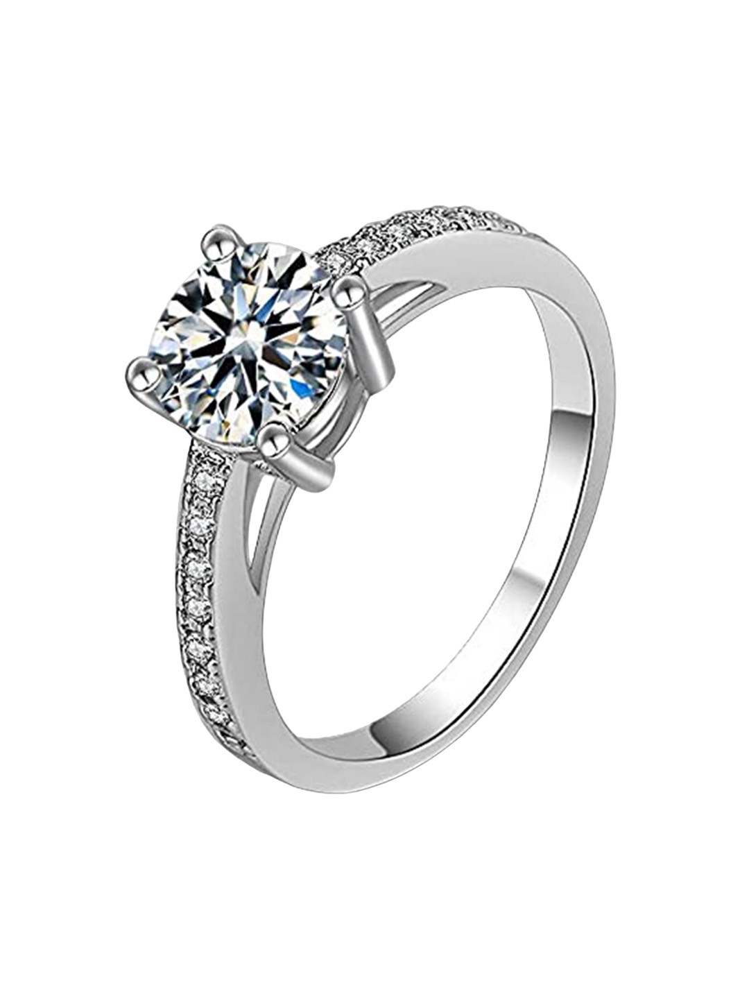 

925 SILLER Rhodium-Plated Sterling Silver Cubic Zirconia Studded Finger Ring