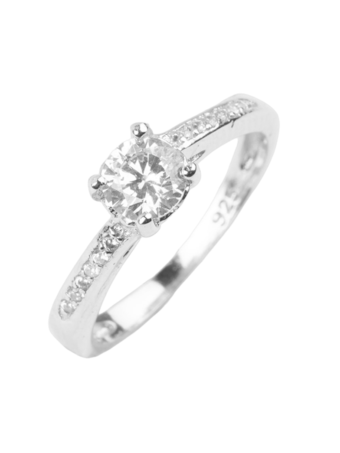 

925 SILLER Sterling Silver Rhodium-Plated CZ Stone Studded Adjustable Finger Ring