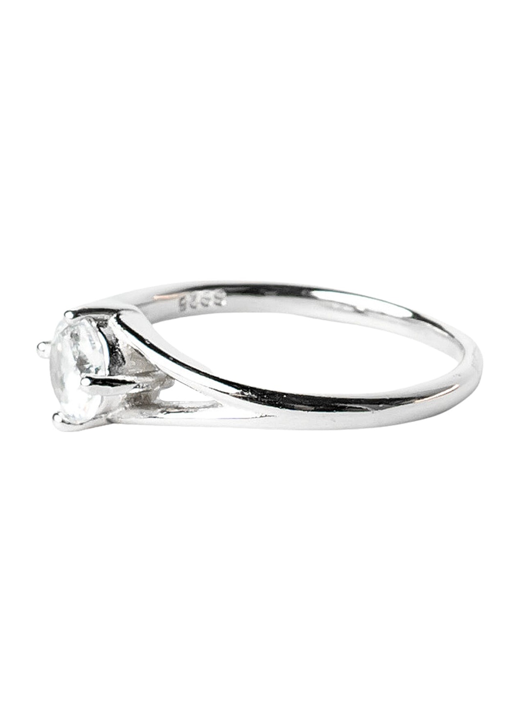 

925 SILLER Sterling Silver Rhodium-Plated Cubic Zirconia Studded Finger Ring