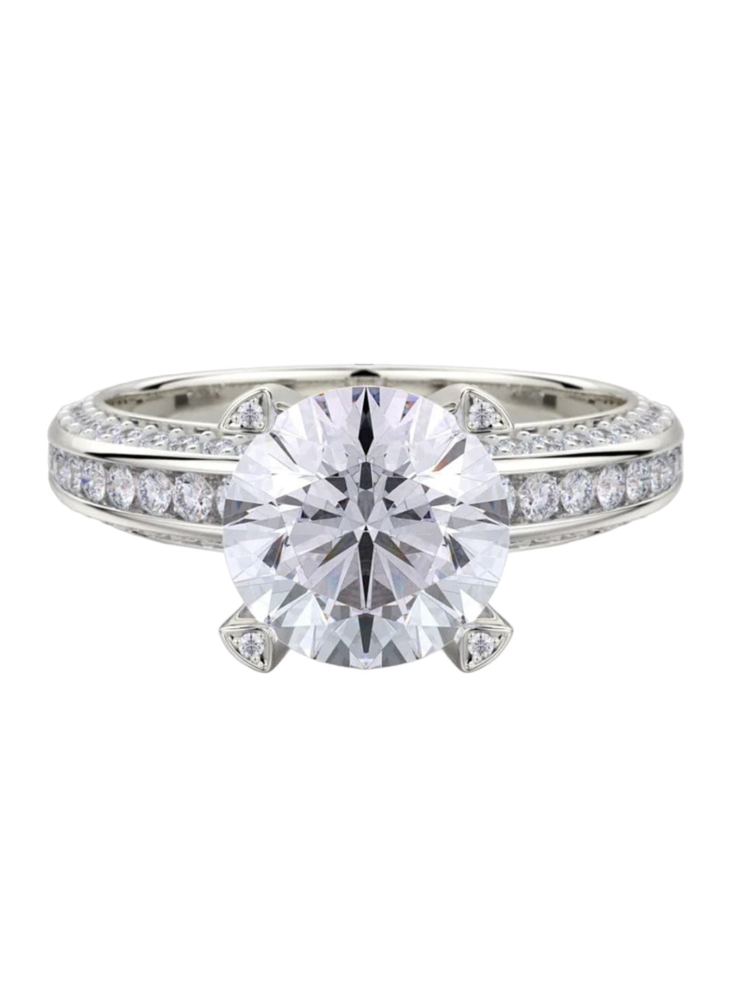 

925 SILLER Rhodium-Plated CZ Stone-Studded Adjustable Finger Ring, Silver